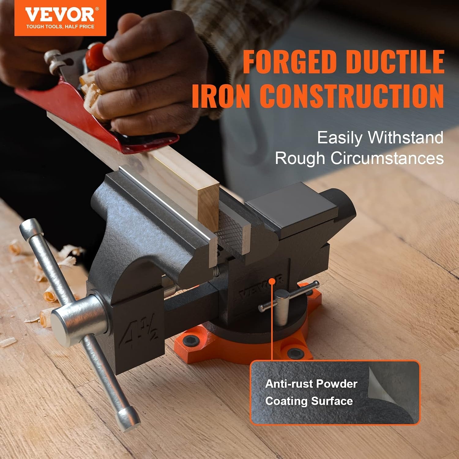 image:imageVEVOR Bench Vise 45inch Jaw Width 33inch Jaw Opening 240Degree Swivel Locking Base Multipurpose Vise wAnvil Heavy Duty Cast Iron Workbench Vise wBolts amp Nuts for Drilling Pipe Cutting for Drilling Grinding Cutting with Large Anvil Area Multipurpose Workbench Vise Heavy Duty Cast Iron with Bolts amp Nuts45 Inch