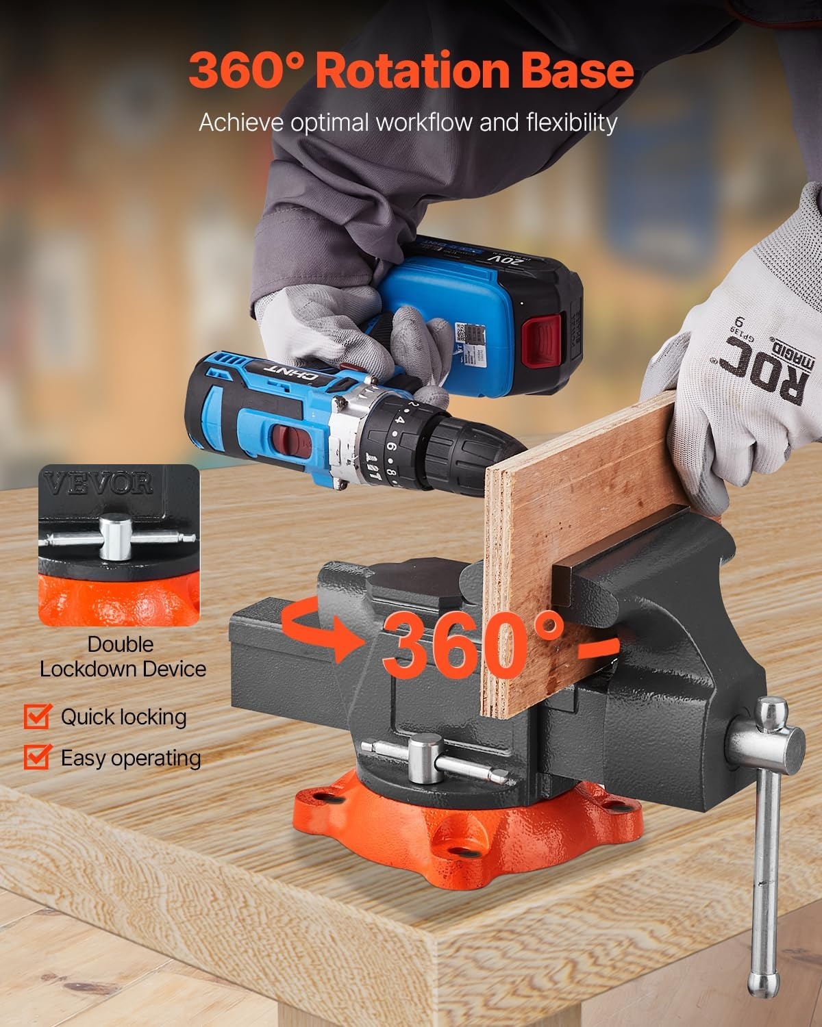 image:imageVEVOR Bench Vise 45inch Jaw Width 33inch Jaw Opening 240Degree Swivel Locking Base Multipurpose Vise wAnvil Heavy Duty Cast Iron Workbench Vise wBolts amp Nuts for Drilling Pipe Cutting for Drilling Grinding Cutting with Large Anvil Area Multipurpose Workbench Vise Heavy Duty Cast Iron with Bolts amp Nuts5inch