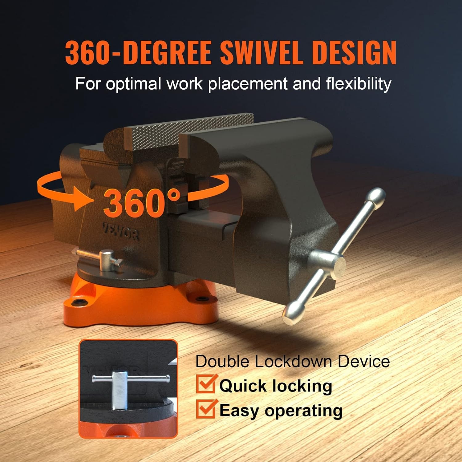 image:imageVEVOR Bench Vise 45inch Jaw Width 33inch Jaw Opening 240Degree Swivel Locking Base Multipurpose Vise wAnvil Heavy Duty Cast Iron Workbench Vise wBolts amp Nuts for Drilling Pipe Cutting for Drilling Grinding Cutting with Large Anvil Area Multipurpose Workbench Vise Heavy Duty Cast Iron with Bolts amp Nuts6inch