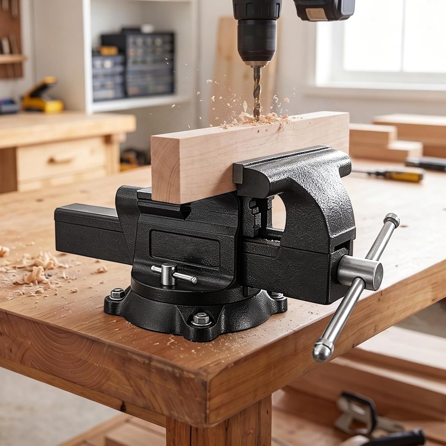 image:imageVEVOR Bench Vise 45inch Jaw Width 33inch Jaw Opening 240Degree Swivel Locking Base Multipurpose Vise wAnvil Heavy Duty Cast Iron Workbench Vise wBolts amp Nuts for Drilling Pipe Cutting for Drilling Grinding Cutting with Large Anvil Area Multipurpose Workbench Vise Heavy Duty Cast Iron with Bolts amp Nuts10inch
