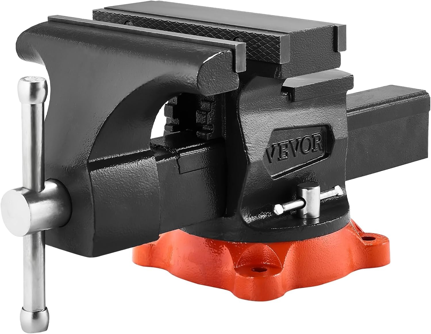 image:imageVEVOR Bench Vise 55 Jaw Width 55 Max Jaw Opening Multipurpose Vise with 360 Swivel Locking Base 28 Throat Depth Heavy Duty Ductile Iron Workbench Vise TwoWay Jaws for Clamping Round Pipes8inch