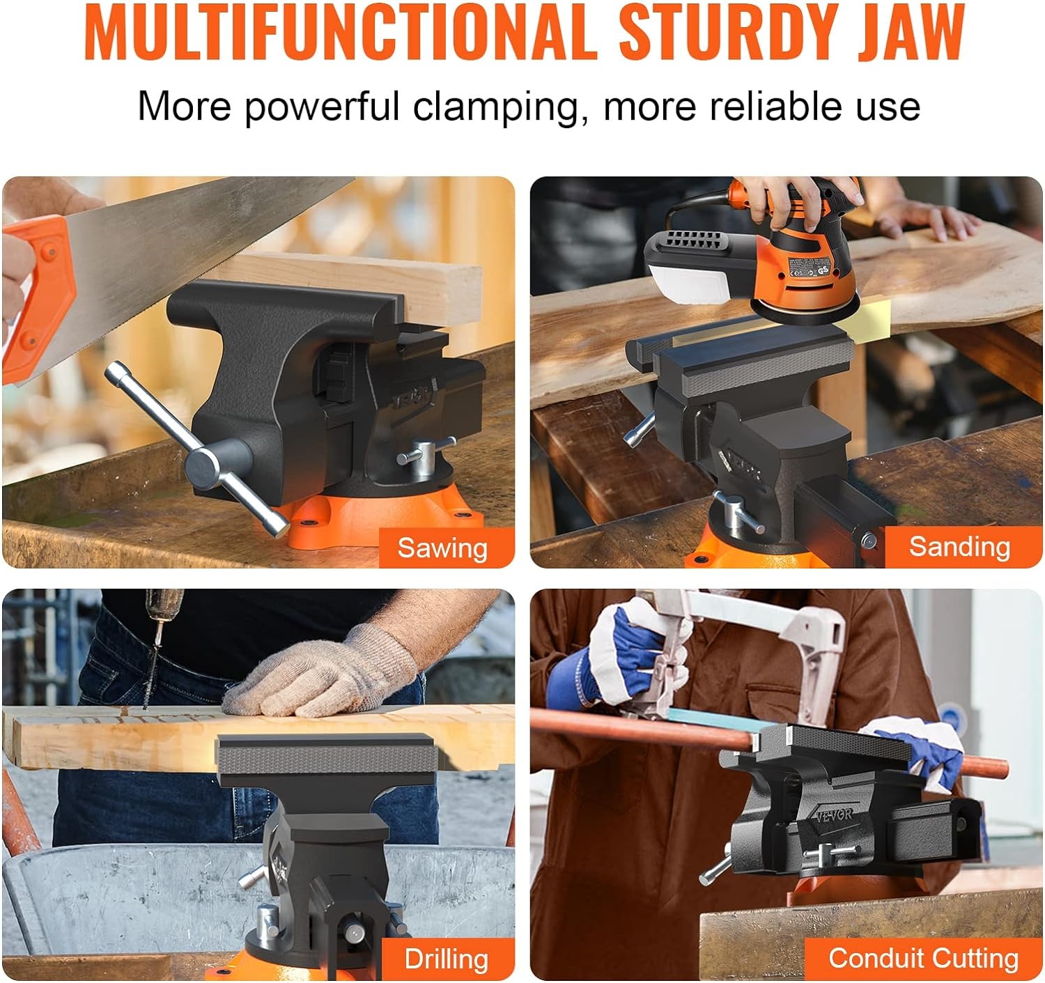 image:imageVEVOR Bench Vise 55 Jaw Width 55 Max Jaw Opening Multipurpose Vise with 360 Swivel Locking Base 28 Throat Depth Heavy Duty Ductile Iron Workbench Vise TwoWay Jaws for Clamping Round Pipes65 Inch