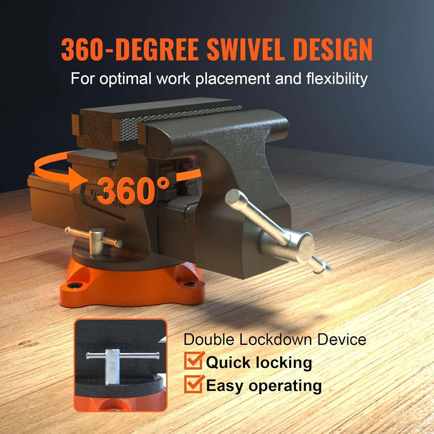 image:imageVEVOR Bench Vise 55 Jaw Width 55 Max Jaw Opening Multipurpose Vise with 360 Swivel Locking Base 28 Throat Depth Heavy Duty Ductile Iron Workbench Vise TwoWay Jaws for Clamping Round Pipes65 Inch