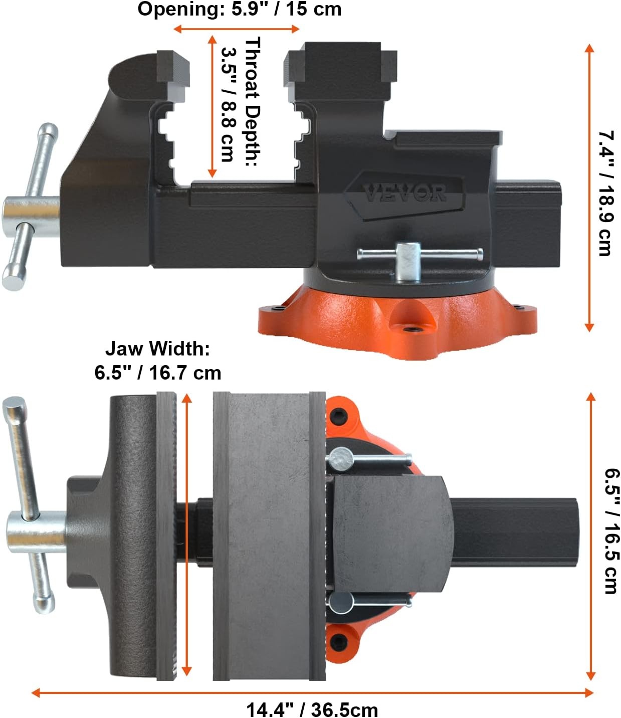 image:imageVEVOR Bench Vise 55 Jaw Width 55 Max Jaw Opening Multipurpose Vise with 360 Swivel Locking Base 28 Throat Depth Heavy Duty Ductile Iron Workbench Vise TwoWay Jaws for Clamping Round Pipes65 Inch