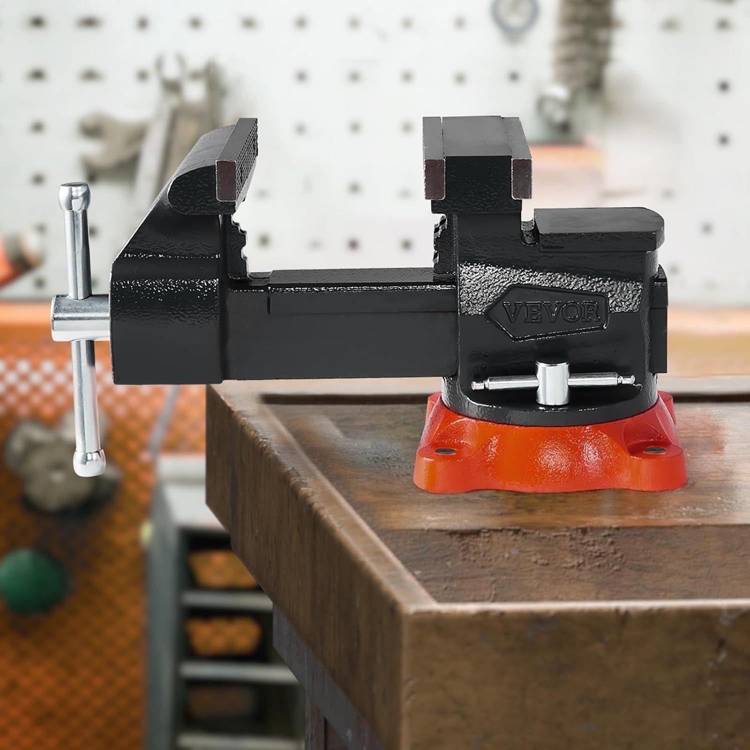 image:imageVEVOR Bench Vise 55 Jaw Width 55 Max Jaw Opening Multipurpose Vise with 360 Swivel Locking Base 28 Throat Depth Heavy Duty Ductile Iron Workbench Vise TwoWay Jaws for Clamping Round Pipes55inch
