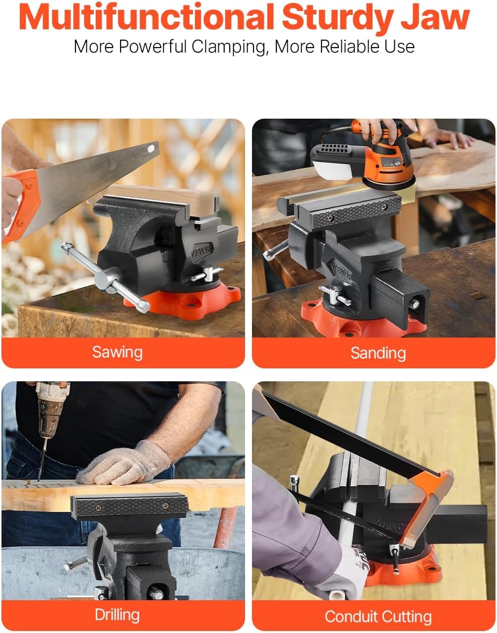 image:imageVEVOR Bench Vise 55 Jaw Width 55 Max Jaw Opening Multipurpose Vise with 360 Swivel Locking Base 28 Throat Depth Heavy Duty Ductile Iron Workbench Vise TwoWay Jaws for Clamping Round Pipes55inch