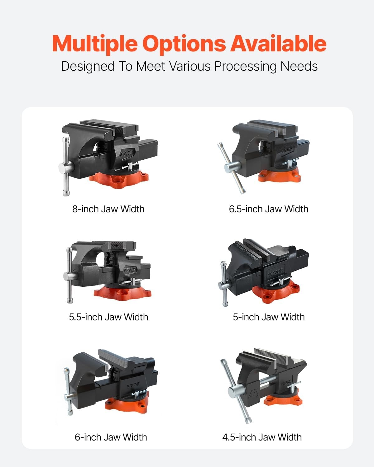 image:imageVEVOR Bench Vise 55 Jaw Width 55 Max Jaw Opening Multipurpose Vise with 360 Swivel Locking Base 28 Throat Depth Heavy Duty Ductile Iron Workbench Vise TwoWay Jaws for Clamping Round Pipes8inch