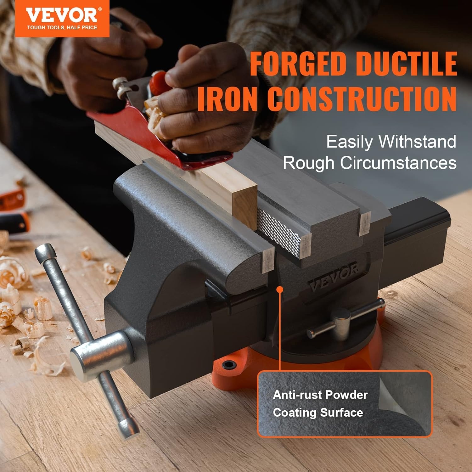 image:imageVEVOR Bench Vise 55 Jaw Width 55 Max Jaw Opening Multipurpose Vise with 360 Swivel Locking Base 28 Throat Depth Heavy Duty Ductile Iron Workbench Vise TwoWay Jaws for Clamping Round Pipes65 Inch