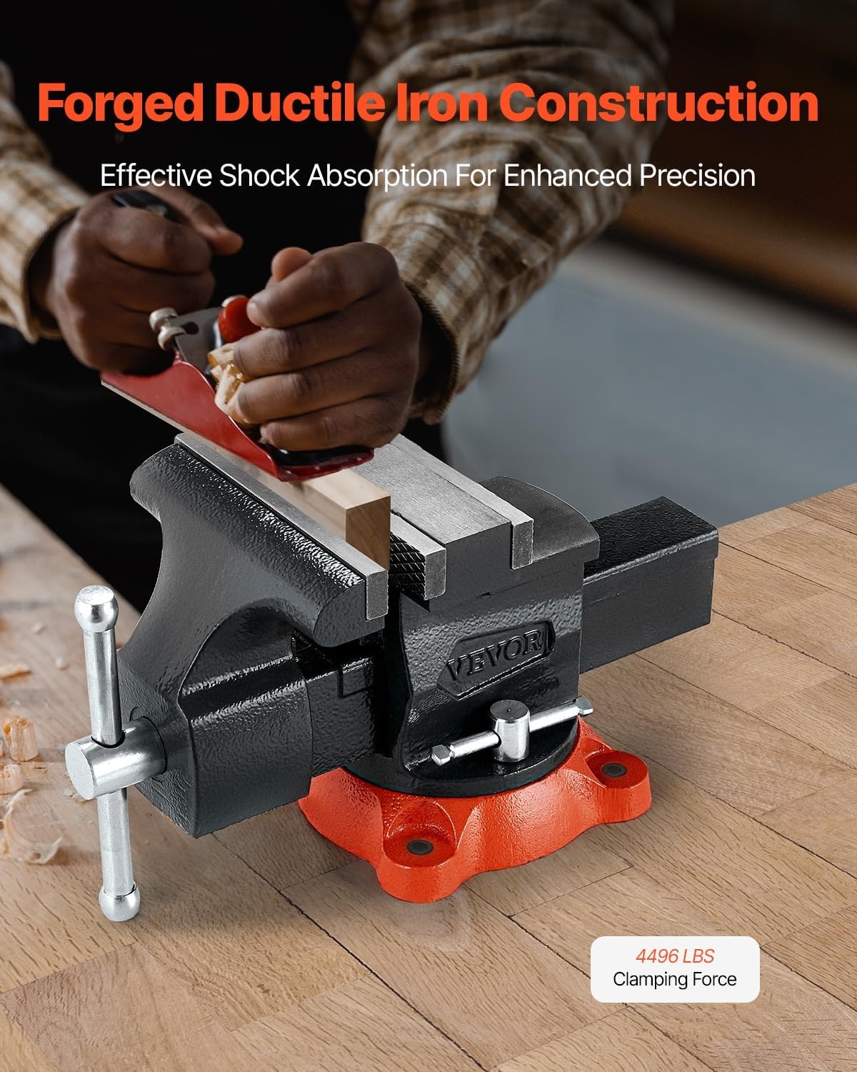image:imageVEVOR Bench Vise 55 Jaw Width 55 Max Jaw Opening Multipurpose Vise with 360 Swivel Locking Base 28 Throat Depth Heavy Duty Ductile Iron Workbench Vise TwoWay Jaws for Clamping Round Pipes55inch