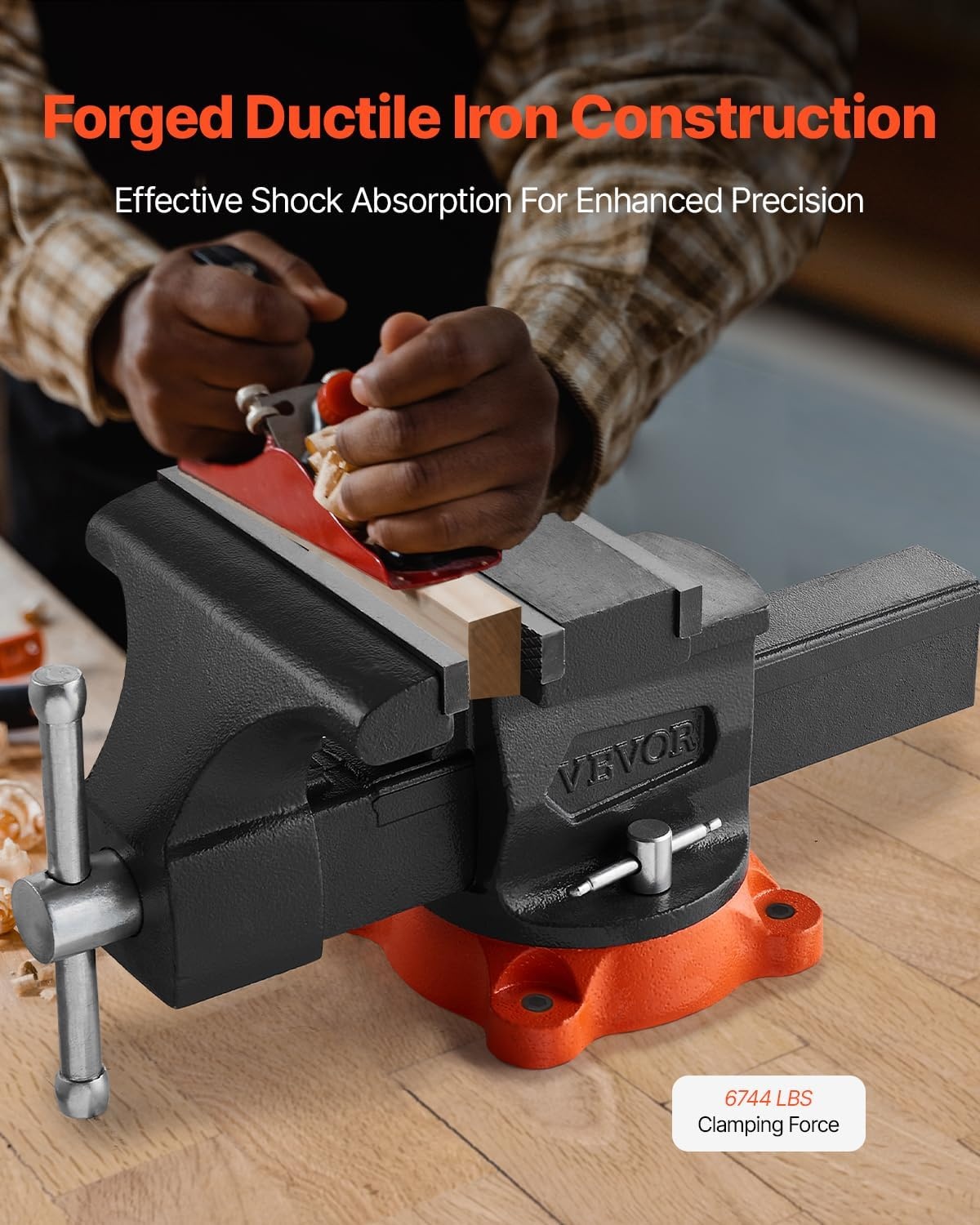 image:imageVEVOR Bench Vise 55 Jaw Width 55 Max Jaw Opening Multipurpose Vise with 360 Swivel Locking Base 28 Throat Depth Heavy Duty Ductile Iron Workbench Vise TwoWay Jaws for Clamping Round Pipes8inch