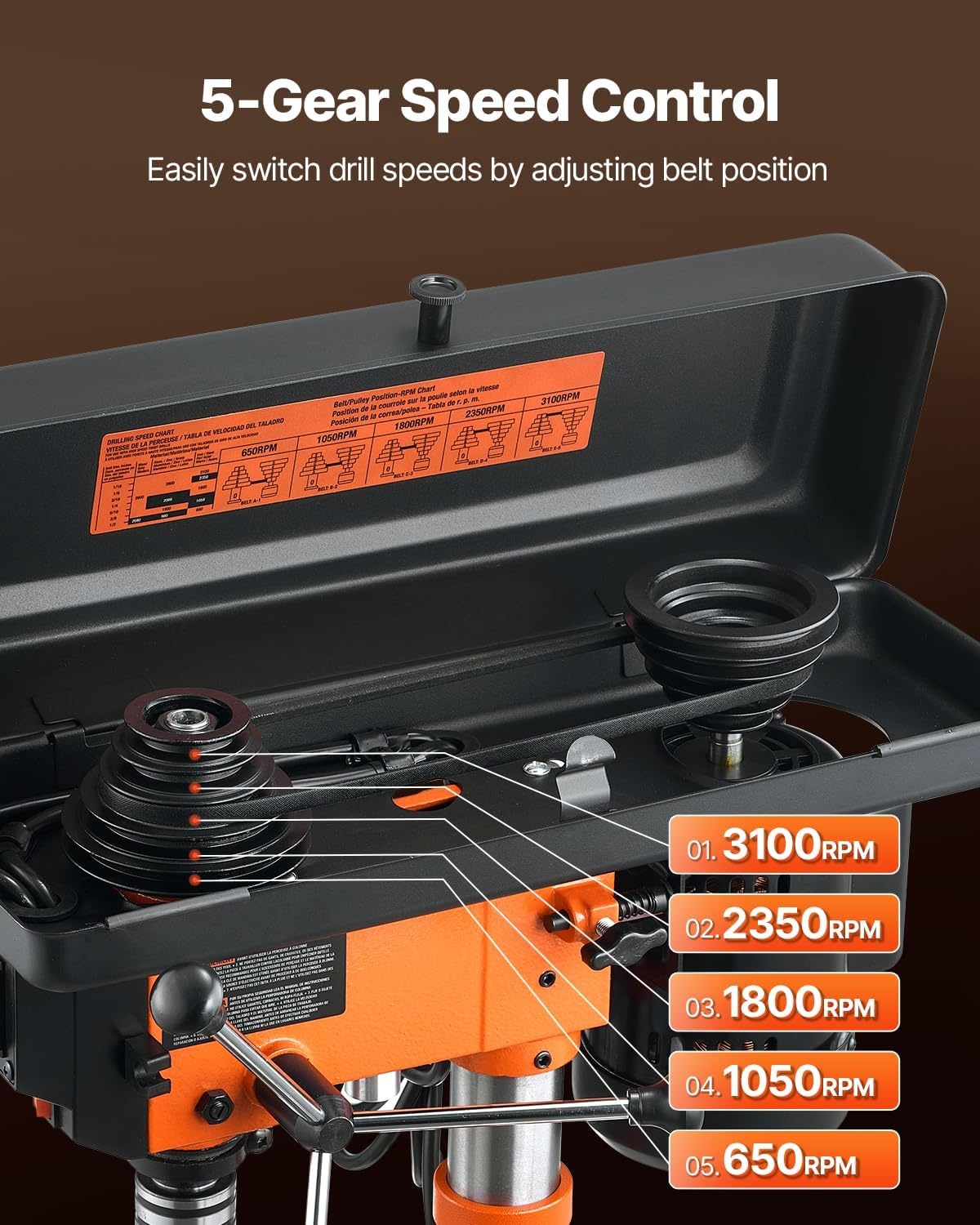 image:imageVEVOR Benchtop Drill Press 32 Amp and 5Speed Adjustable Drill Press with 10 in Swing Cast Iron Frame Worktable Tilts 045 Ideal for Drilling Wood amp Metal