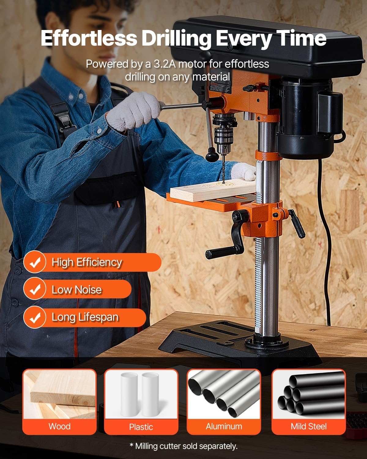 image:imageVEVOR Benchtop Drill Press 32 Amp and 5Speed Adjustable Drill Press with 10 in Swing Cast Iron Frame Worktable Tilts 045 Ideal for Drilling Wood amp Metal