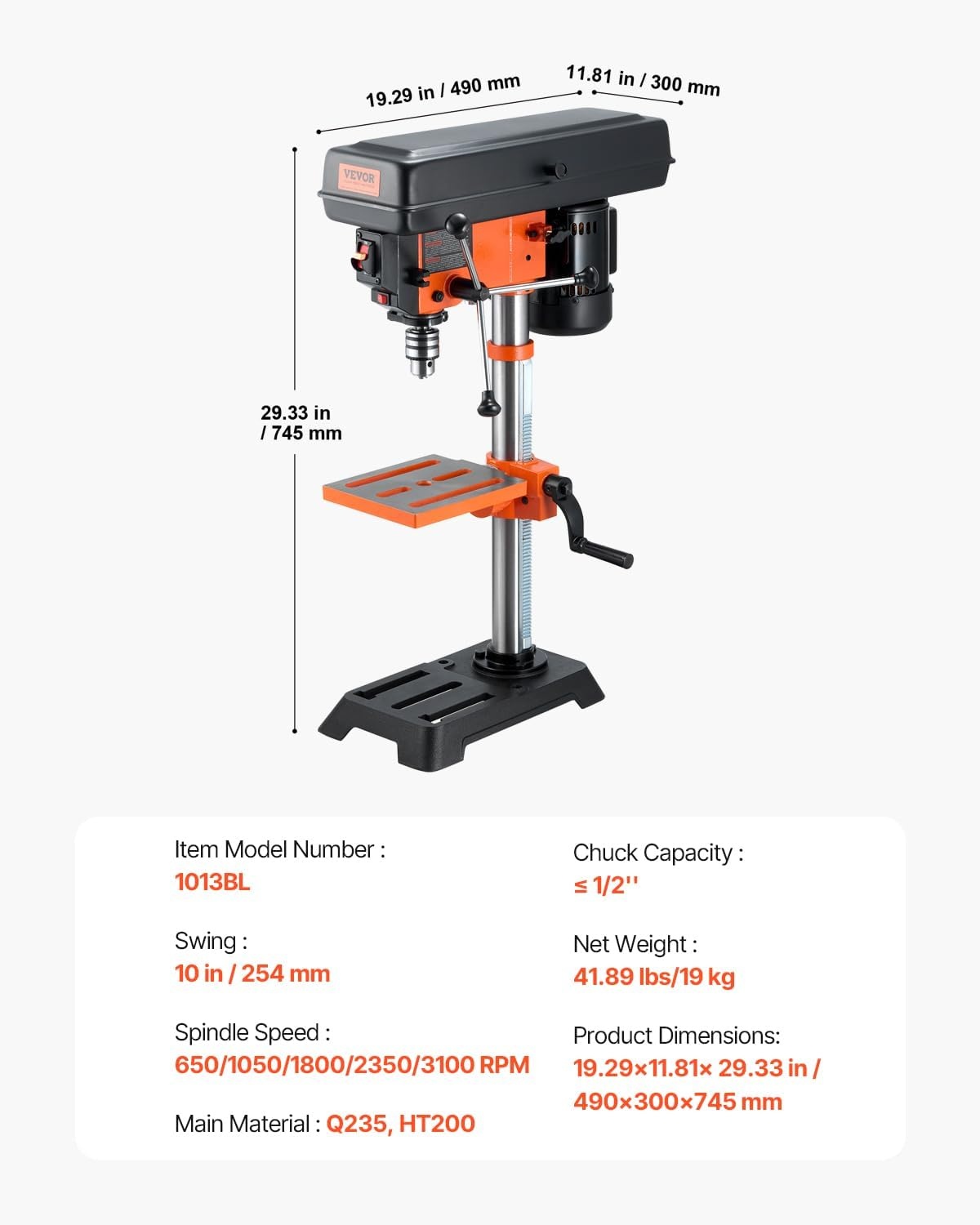 image:imageVEVOR Benchtop Drill Press 32 Amp and 5Speed Adjustable Drill Press with 10 in Swing Cast Iron Frame Worktable Tilts 045 Ideal for Drilling Wood amp Metal