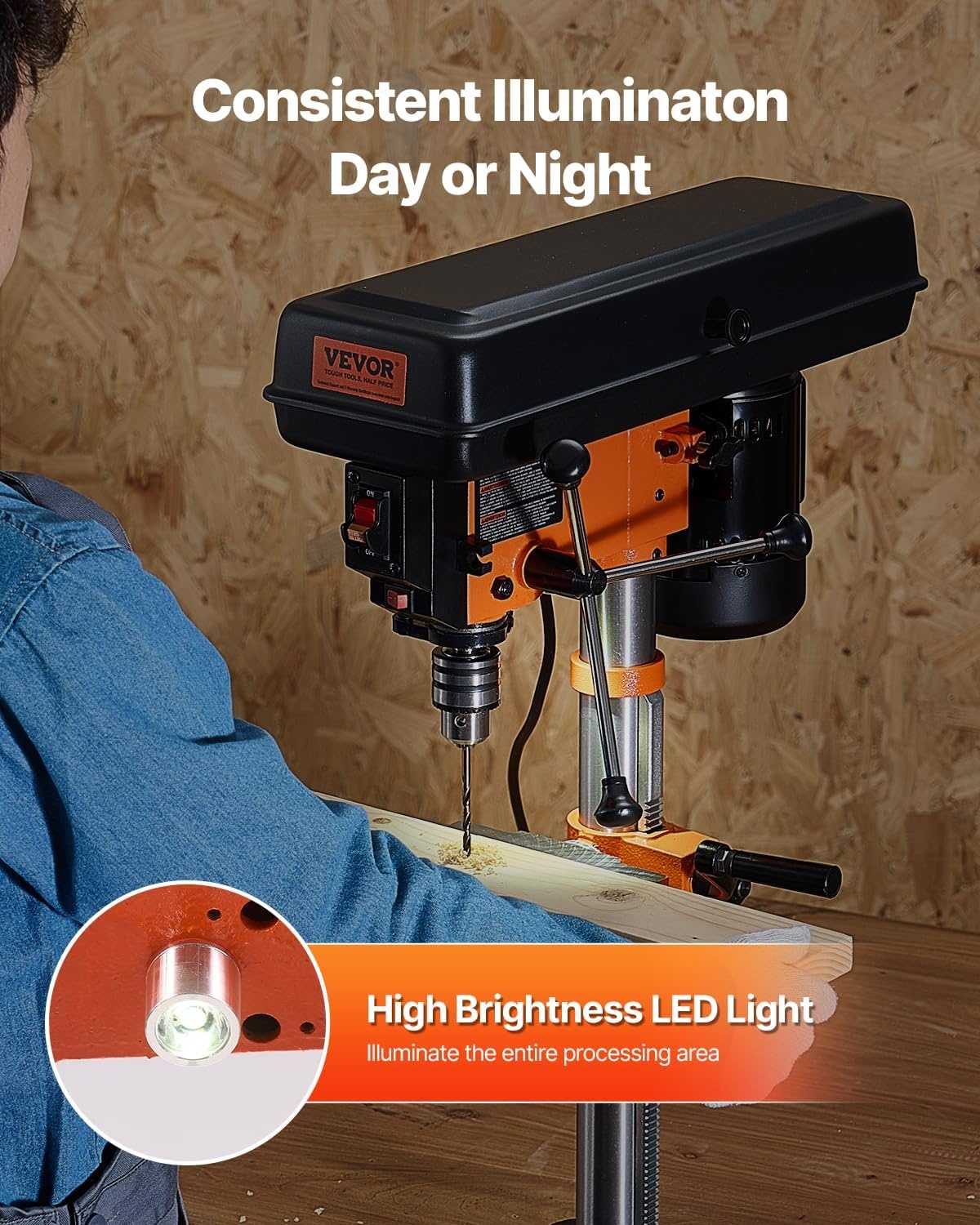 image:imageVEVOR Benchtop Drill Press 32 Amp and 5Speed Adjustable Drill Press with 10 in Swing Cast Iron Frame Worktable Tilts 045 Ideal for Drilling Wood amp Metal