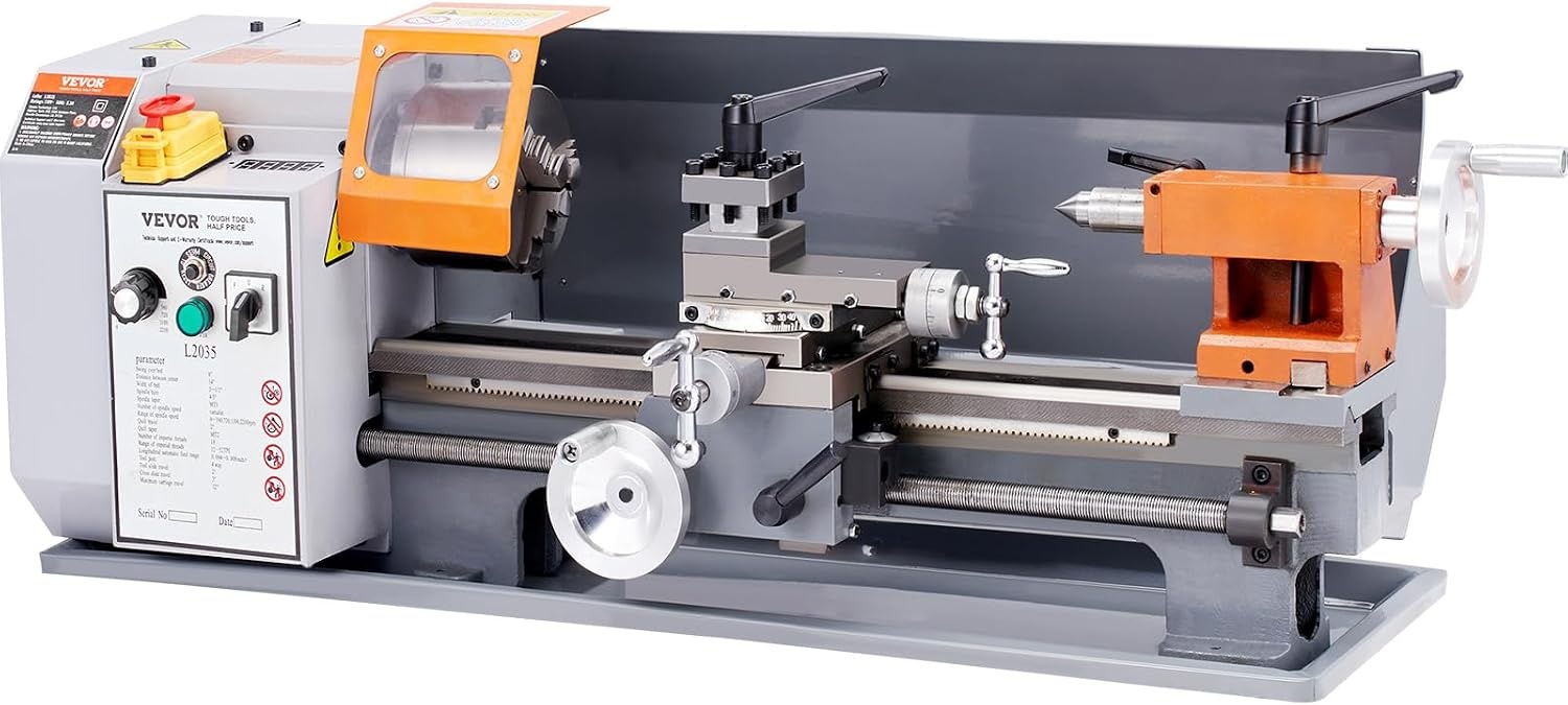image:imageVEVOR Benchtop Metal Lathe 787 x 1378 in Precision Power Metal Lathe Machine with 502500 RPM Continuously Variable Speed Metal Gears 600W Brush Motor Tool Box for Processing Precision Parts