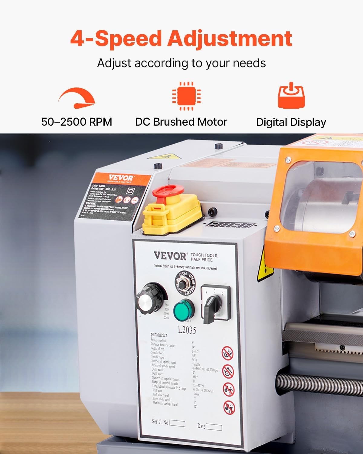 image:imageVEVOR Benchtop Metal Lathe 787 x 1378 in Precision Power Metal Lathe Machine with 502500 RPM Continuously Variable Speed Metal Gears 600W Brush Motor Tool Box for Processing Precision Parts