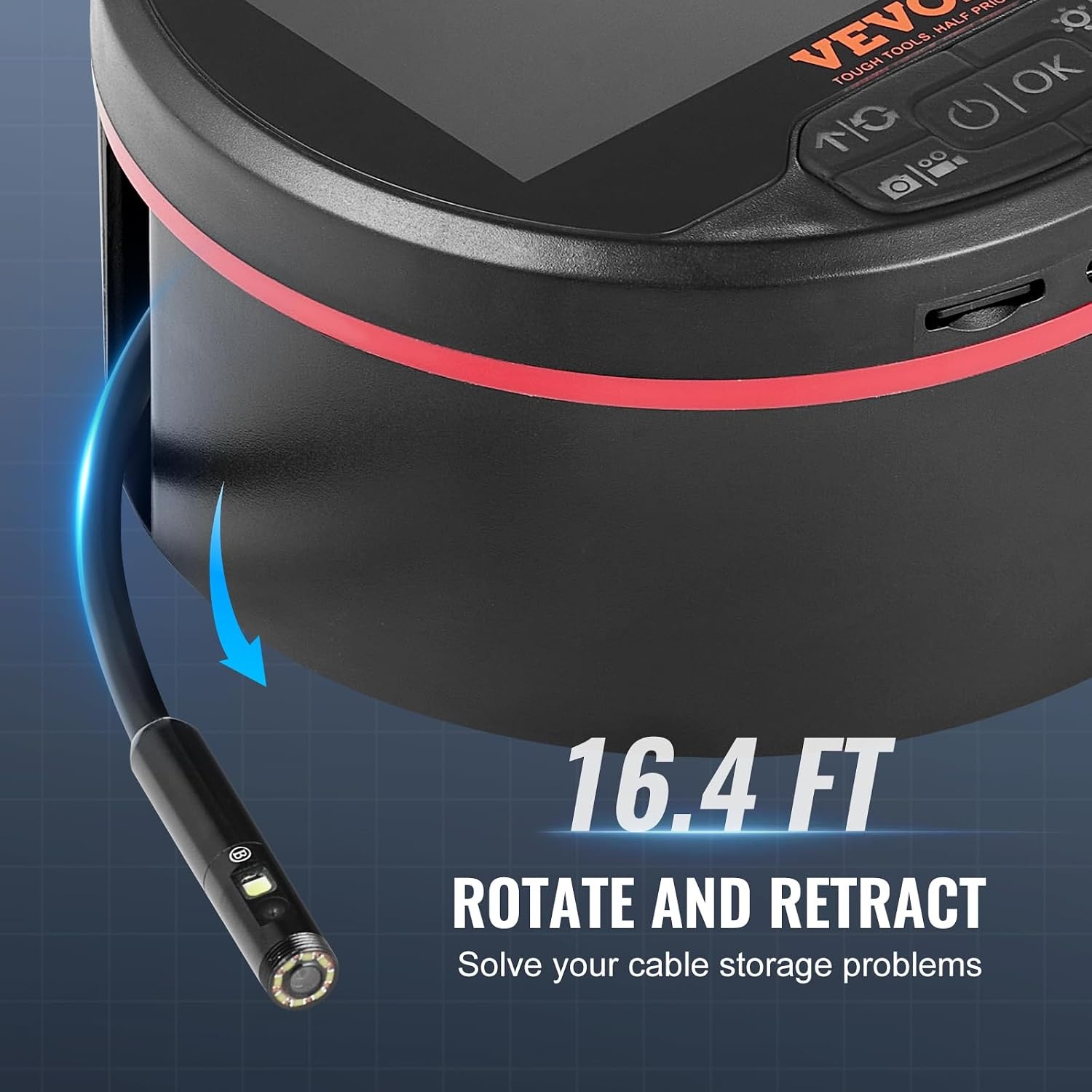 image:imageVEVOR Borescope Triple Lens Endoscope Camera with Light 43 IPS Screen Inspection Camera with 8 2 Lights IP67 Waterproof Snake Scope Cameras for Automotive Plumbing 164FT Cable 32GB Card