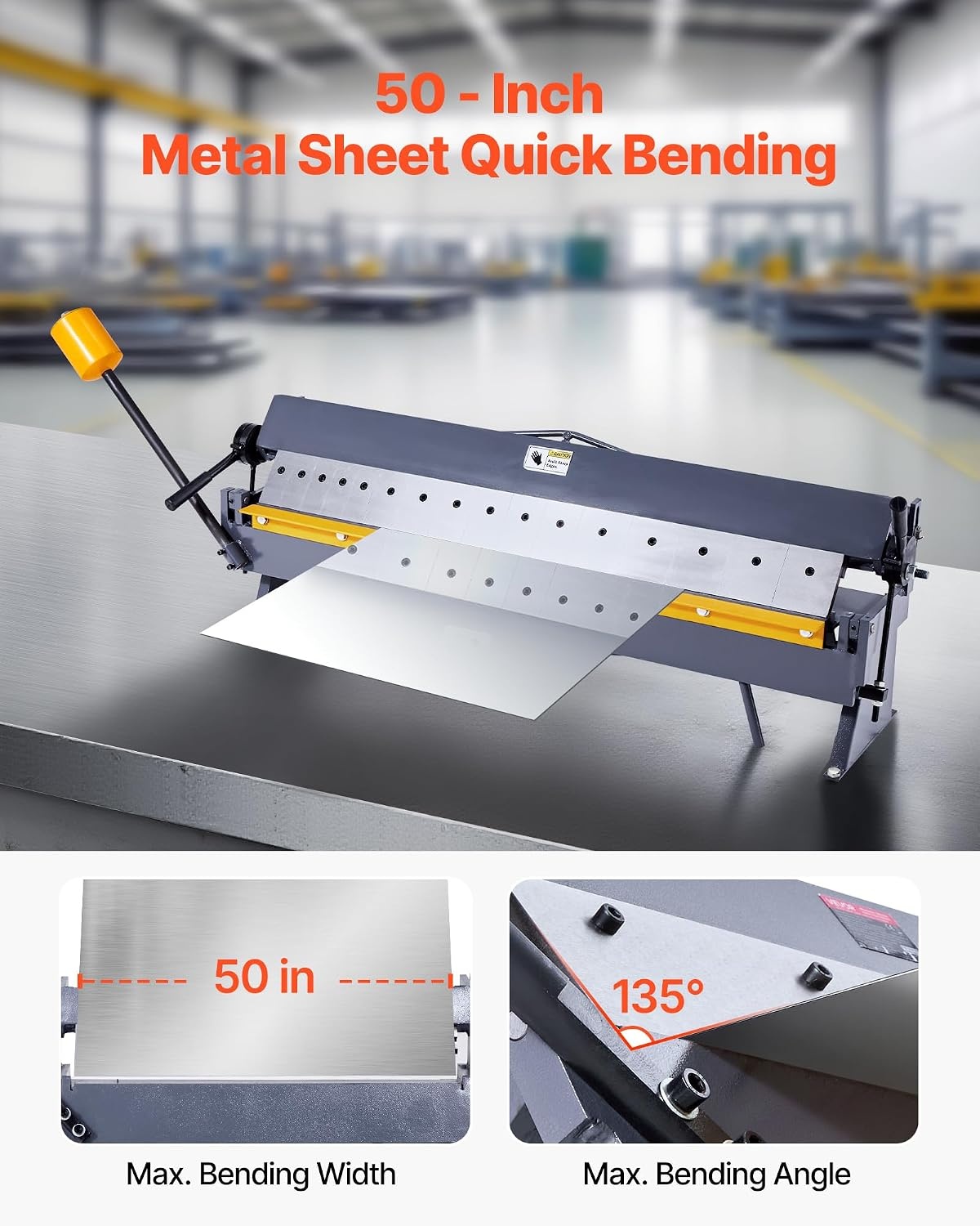 image:imageVEVOR Box and Pan Brake 48 in Sheet Metal Bending Brake16Gauge Mild Steel Capacity 0135 Degree Adjustable Metal Bender Machine with 16 Fingers HeavyDuty Aluminum Folder for Precise Bending50 inch