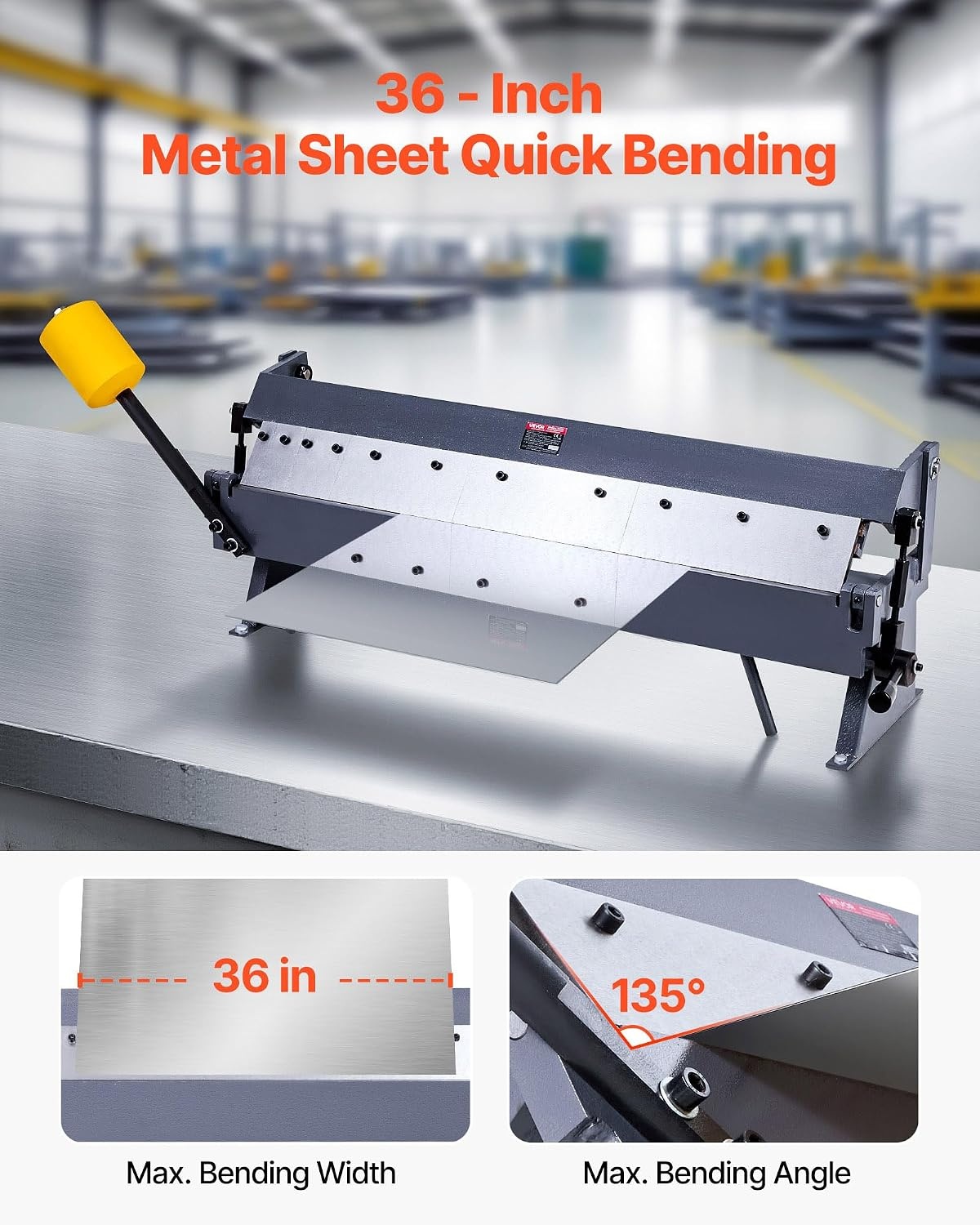 image:imageVEVOR Box and Pan Brake 48 in Sheet Metal Bending Brake16Gauge Mild Steel Capacity 0135 Degree Adjustable Metal Bender Machine with 16 Fingers HeavyDuty Aluminum Folder for Precise Bending36 inch