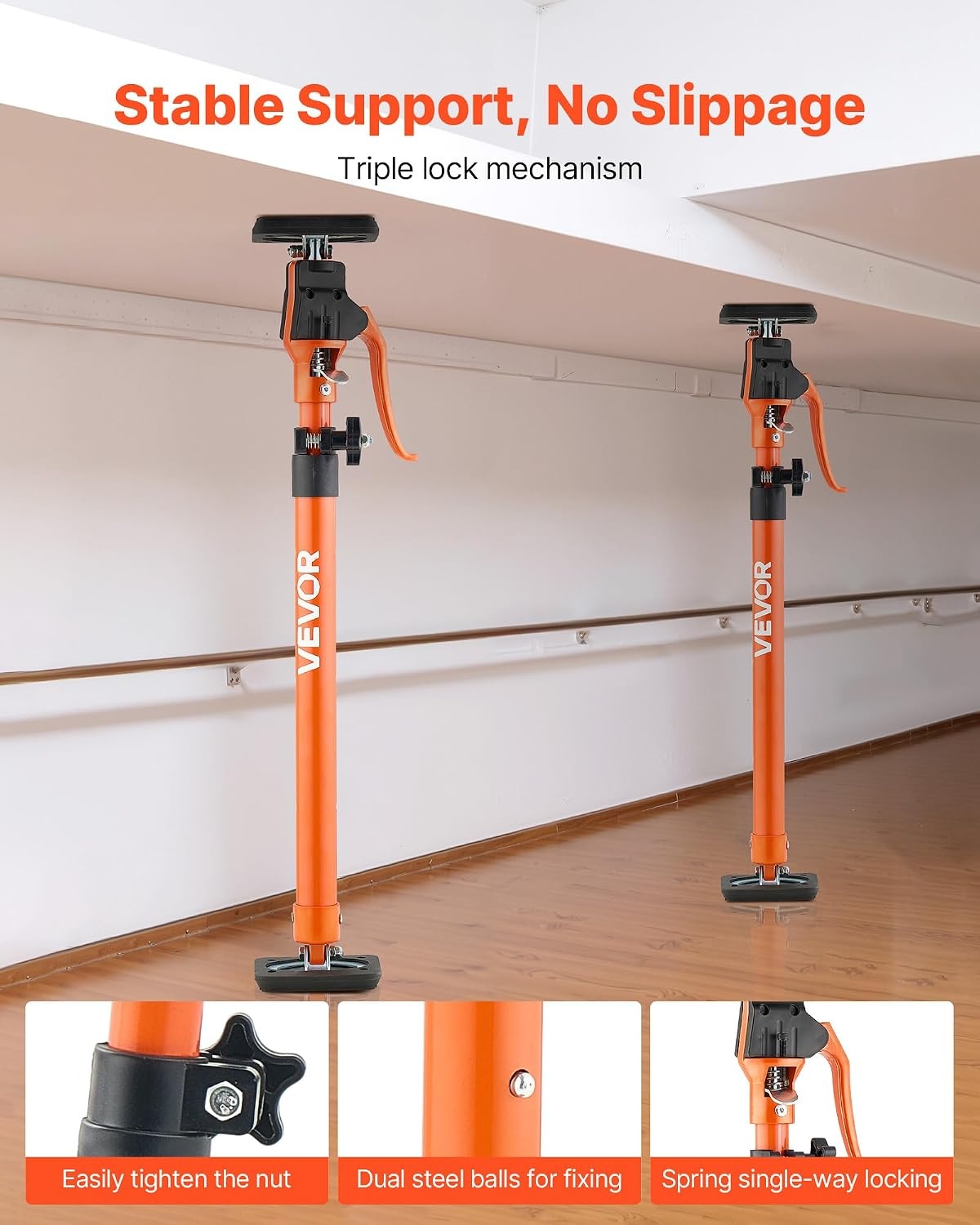 image:imageVEVOR Cabinet Jack Support Pole 2Pack 208453 Inch Steel Telescopic Quick Support Rod Adjustable 3rd Hand System up to 154 lbs Capacity for Installing Cabinets Lifting Drywall Cargo Bars254453 2PC