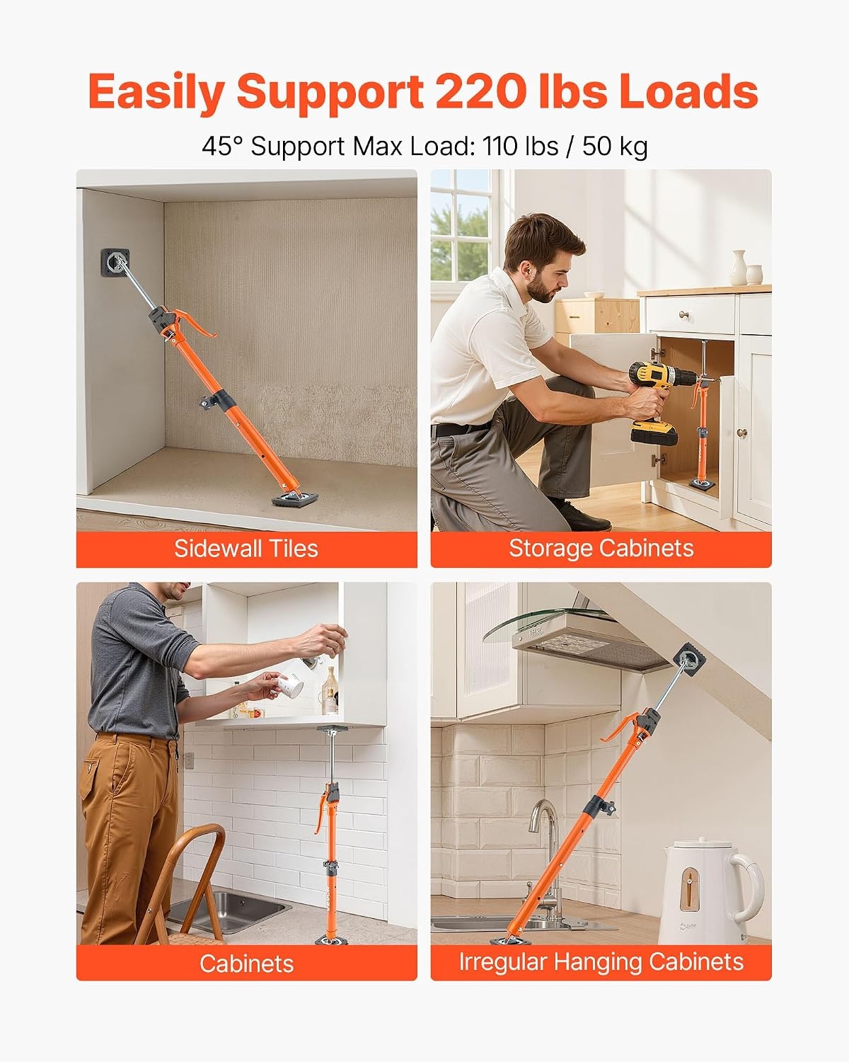 image:imageVEVOR Cabinet Jack Support Pole 2Pack 208453 Inch Steel Telescopic Quick Support Rod Adjustable 3rd Hand System up to 154 lbs Capacity for Installing Cabinets Lifting Drywall Cargo Bars254453 2PC
