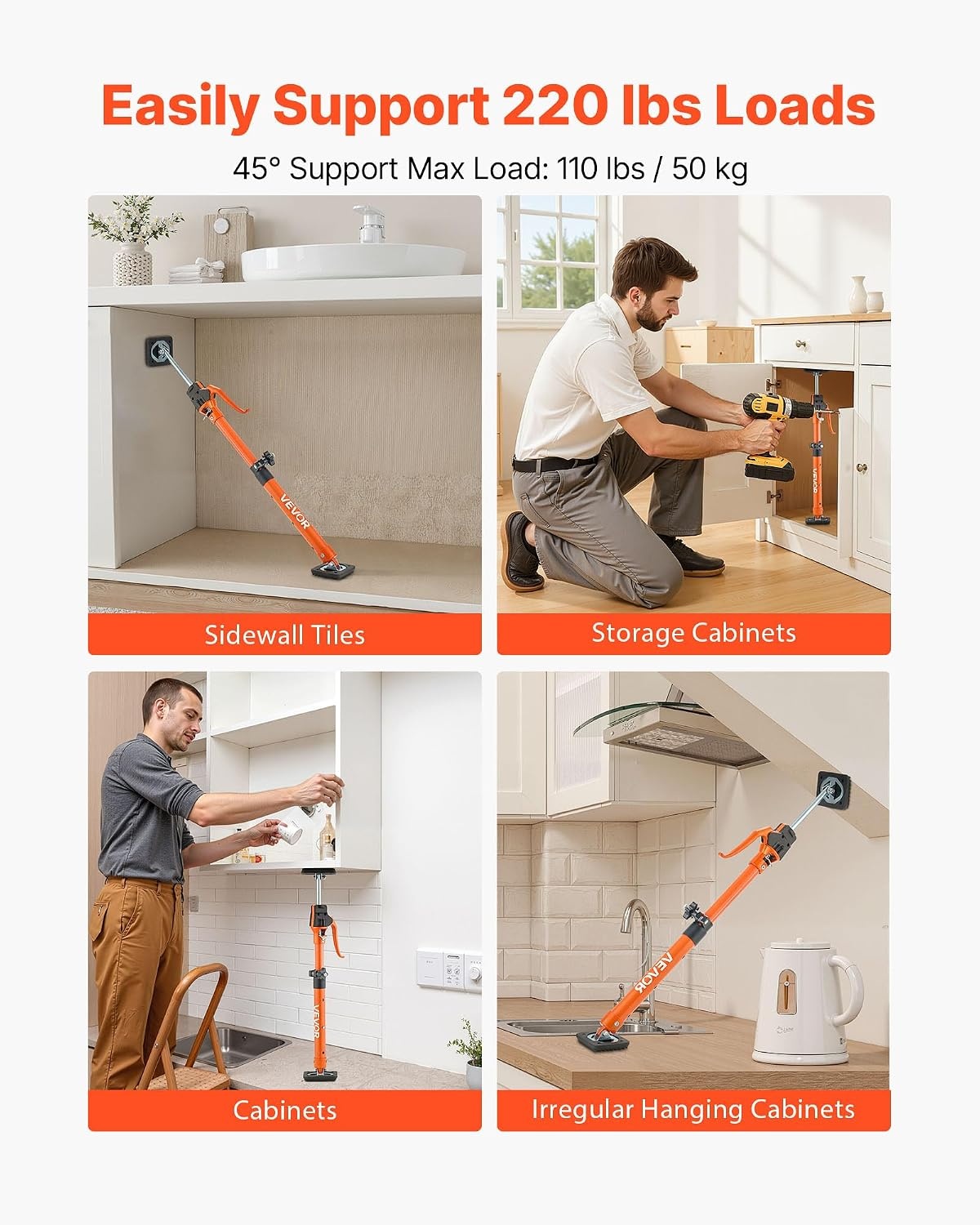 image:imageVEVOR Cabinet Jack Support Pole 2Pack 208453 Inch Steel Telescopic Quick Support Rod Adjustable 3rd Hand System up to 154 lbs Capacity for Installing Cabinets Lifting Drywall Cargo Bars189295 2PC