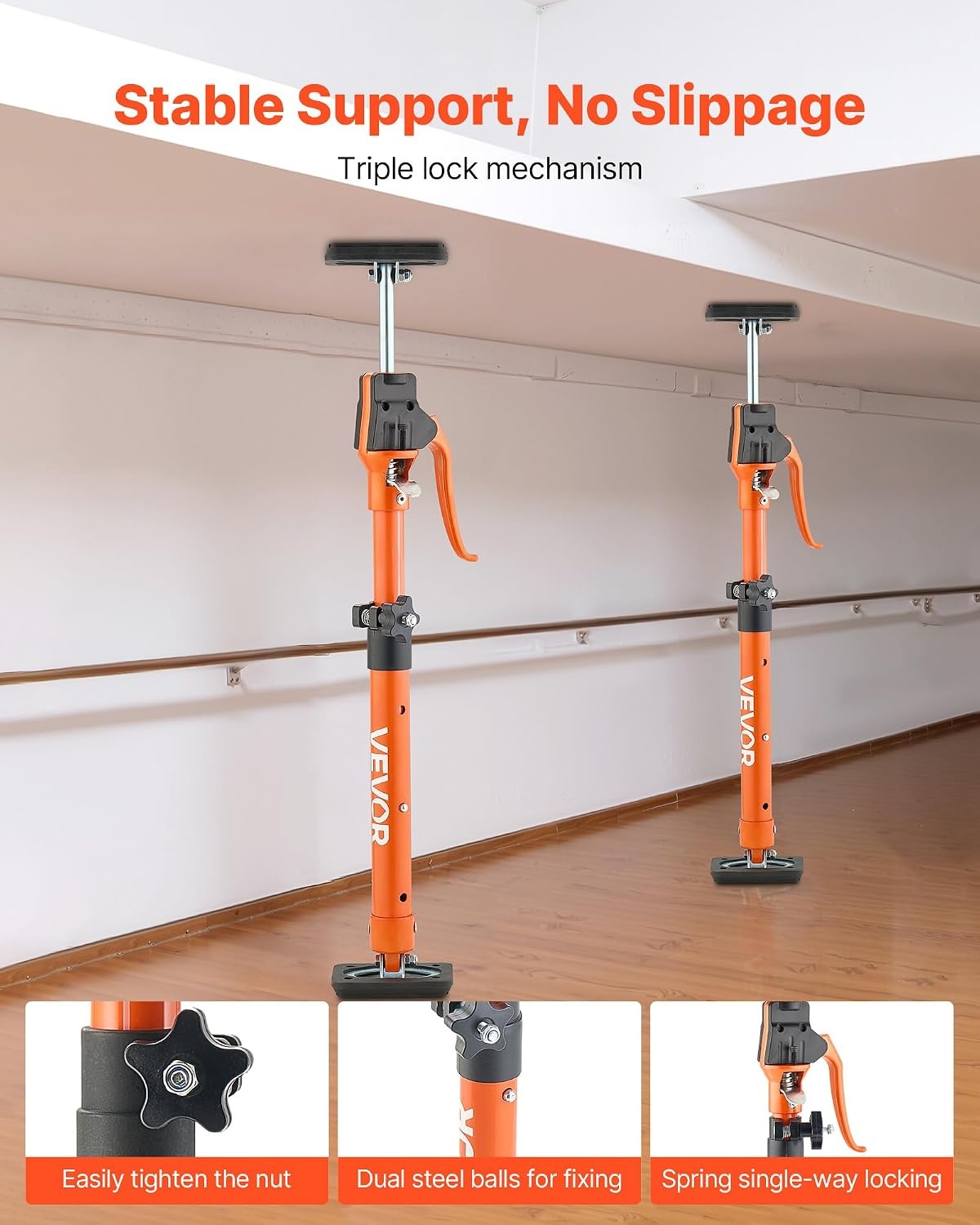 image:imageVEVOR Cabinet Jack Support Pole 2Pack 208453 Inch Steel Telescopic Quick Support Rod Adjustable 3rd Hand System up to 154 lbs Capacity for Installing Cabinets Lifting Drywall Cargo Bars189295 2PC