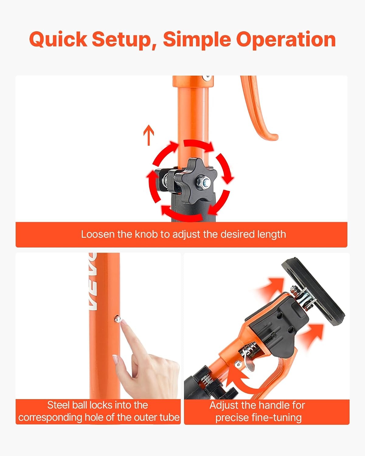 image:imageVEVOR Cabinet Jack Support Pole 2Pack 208453 Inch Steel Telescopic Quick Support Rod Adjustable 3rd Hand System up to 154 lbs Capacity for Installing Cabinets Lifting Drywall Cargo Bars254453 2PC