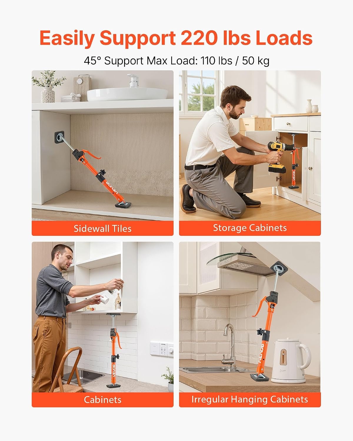 image:imageVEVOR Cabinet Jack Support Pole 2Pack 208453 Inch Steel Telescopic Quick Support Rod Adjustable 3rd Hand System up to 154 lbs Capacity for Installing Cabinets Lifting Drywall Cargo Bars1575236 2PC