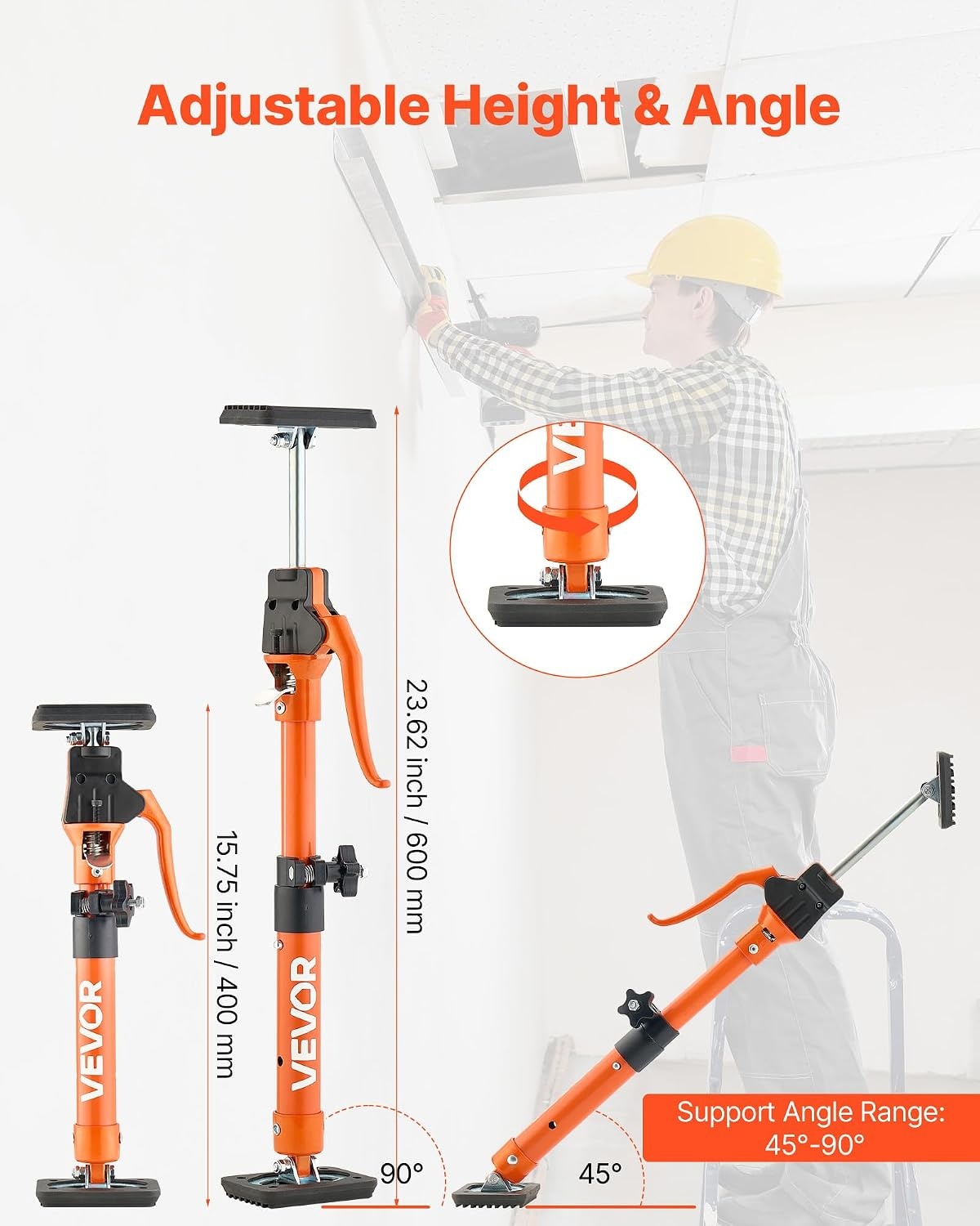image:imageVEVOR Cabinet Jack Support Pole 2Pack 208453 Inch Steel Telescopic Quick Support Rod Adjustable 3rd Hand System up to 154 lbs Capacity for Installing Cabinets Lifting Drywall Cargo Bars1575236 2PC
