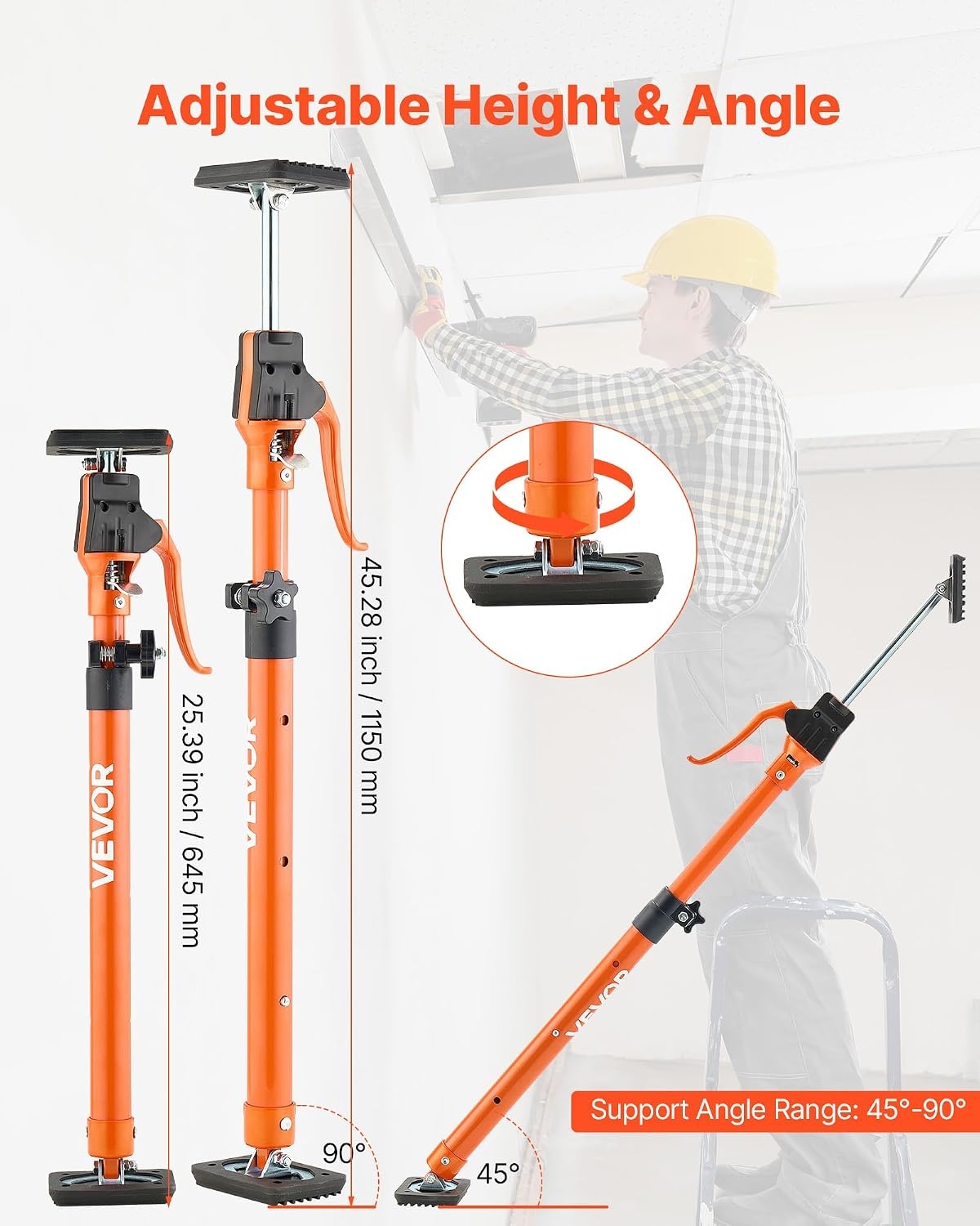 image:imageVEVOR Cabinet Jack Support Pole 2Pack 208453 Inch Steel Telescopic Quick Support Rod Adjustable 3rd Hand System up to 154 lbs Capacity for Installing Cabinets Lifting Drywall Cargo Bars254453 2PC
