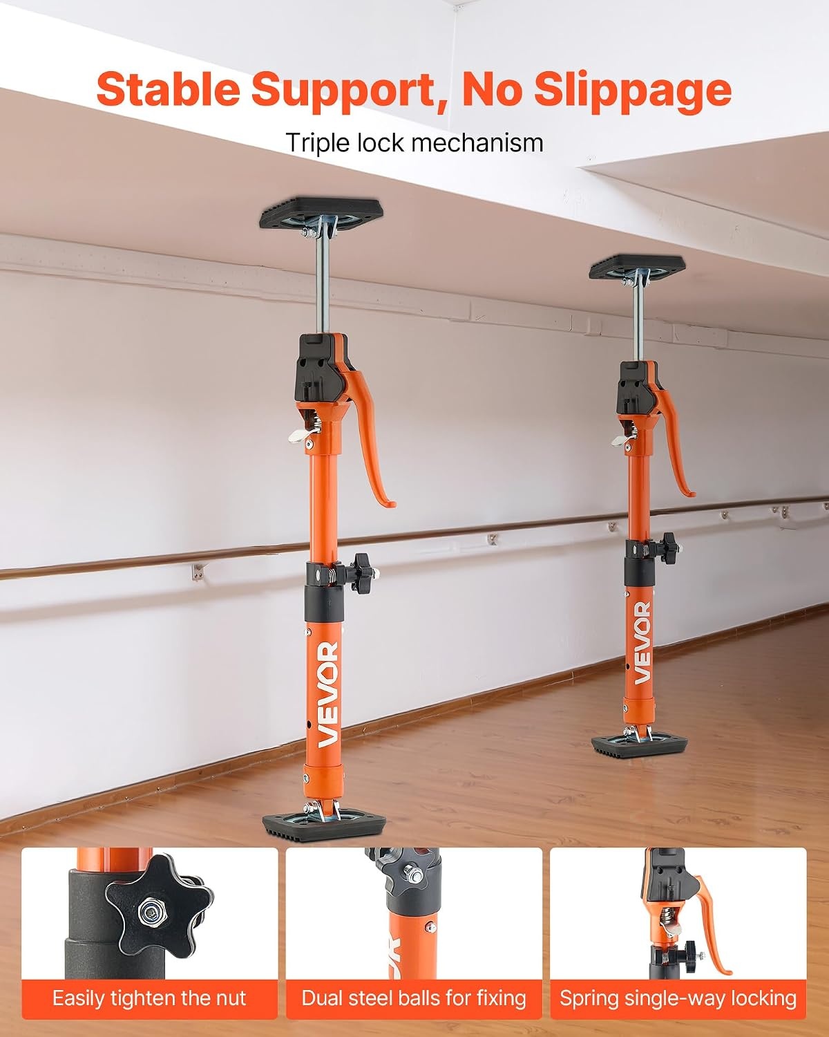 image:imageVEVOR Cabinet Jack Support Pole 2Pack 208453 Inch Steel Telescopic Quick Support Rod Adjustable 3rd Hand System up to 154 lbs Capacity for Installing Cabinets Lifting Drywall Cargo Bars1575236 2PC