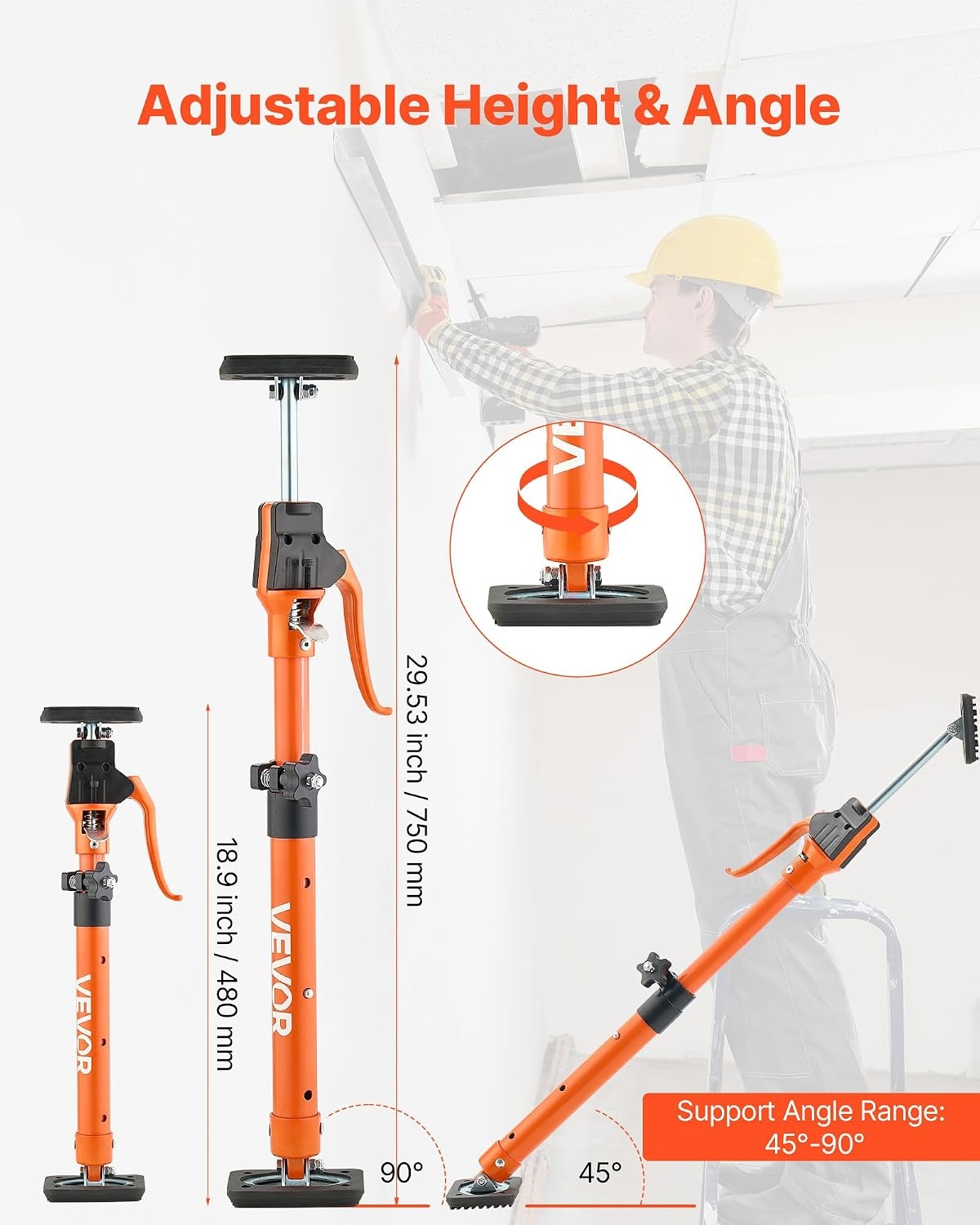 image:imageVEVOR Cabinet Jack Support Pole 2Pack 208453 Inch Steel Telescopic Quick Support Rod Adjustable 3rd Hand System up to 154 lbs Capacity for Installing Cabinets Lifting Drywall Cargo Bars189295 2PC