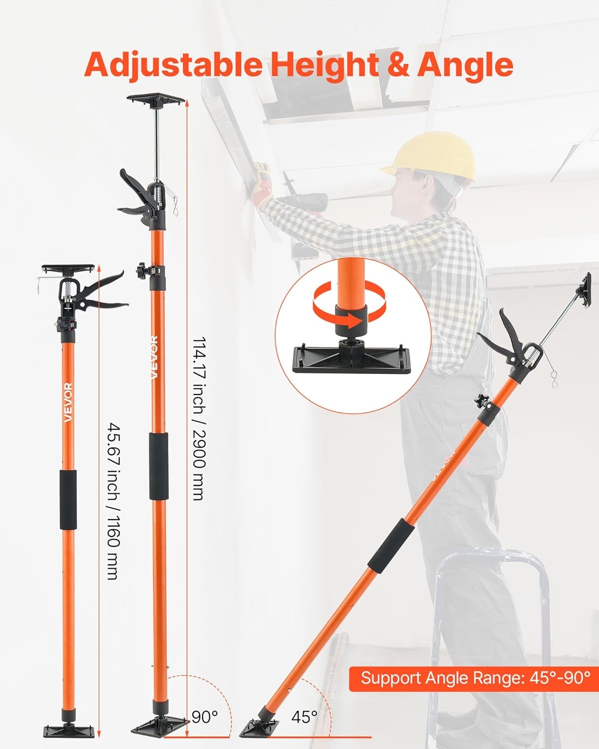 image:imageVEVOR Cabinet Jack Support Pole 2Pack 4571142 Inch Steel Telescopic Quick Support Rod Adjustable 3rd Hand System up to 154 lbs Capacity for Installing Cabinets Lifting Drywall Cargo Bars4 PCS