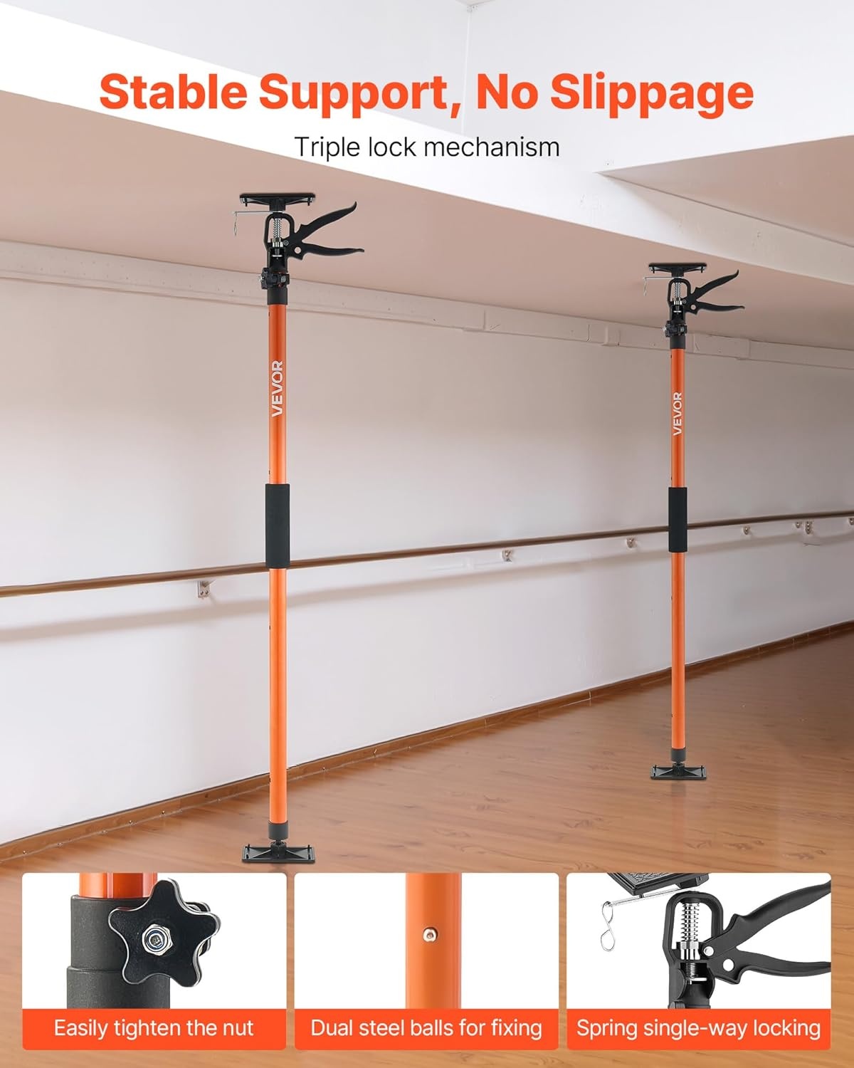 image:imageVEVOR Cabinet Jack Support Pole 2Pack 4571142 Inch Steel Telescopic Quick Support Rod Adjustable 3rd Hand System up to 154 lbs Capacity for Installing Cabinets Lifting Drywall Cargo Bars2 PCS