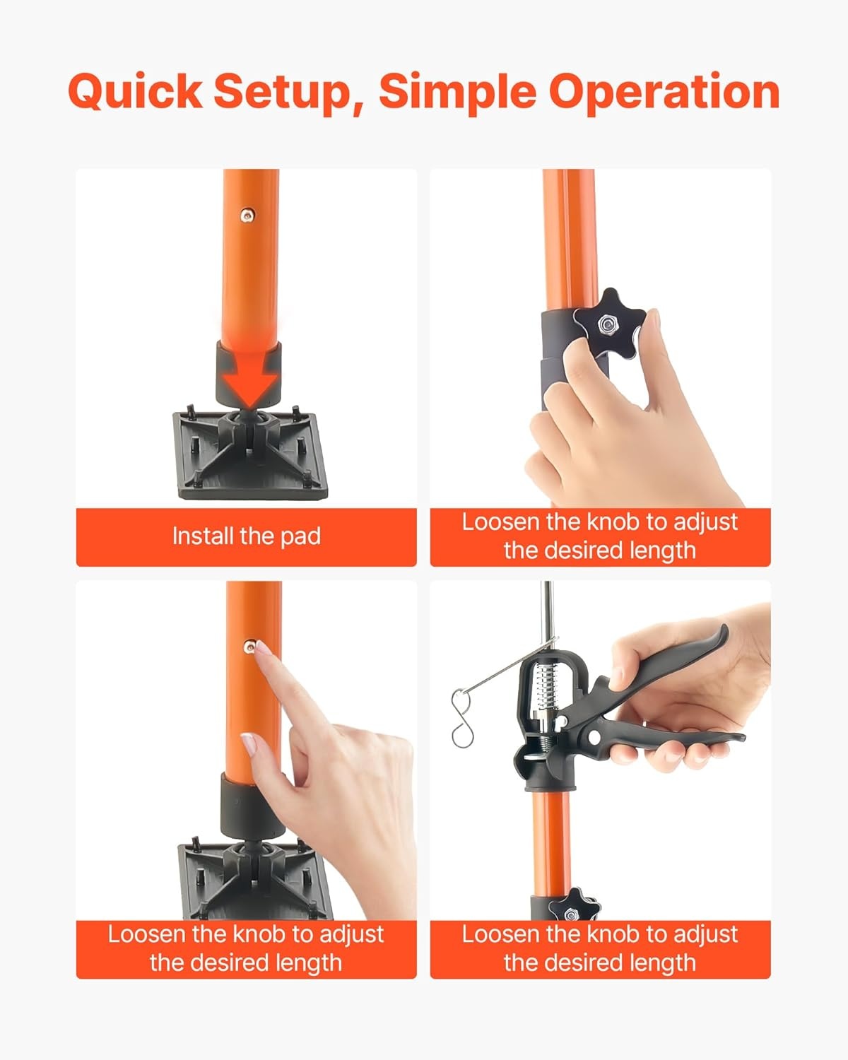 image:imageVEVOR Cabinet Jack Support Pole 2Pack 4571142 Inch Steel Telescopic Quick Support Rod Adjustable 3rd Hand System up to 154 lbs Capacity for Installing Cabinets Lifting Drywall Cargo Bars4 PCS