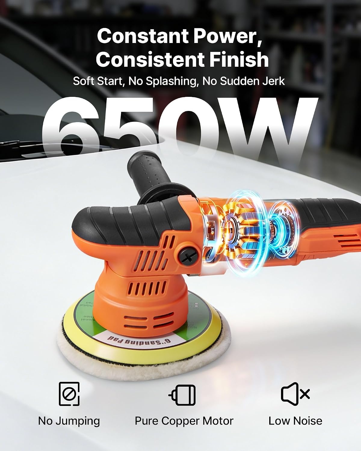 image:imageVEVOR Car Buffer Polisher 6Inch Dual Action Polisher Buffer Waxer 650W 6 Variable Speeds 20006800RPM Random Orbital Polisher Kit for Cars Detailing Waxing Polishing6