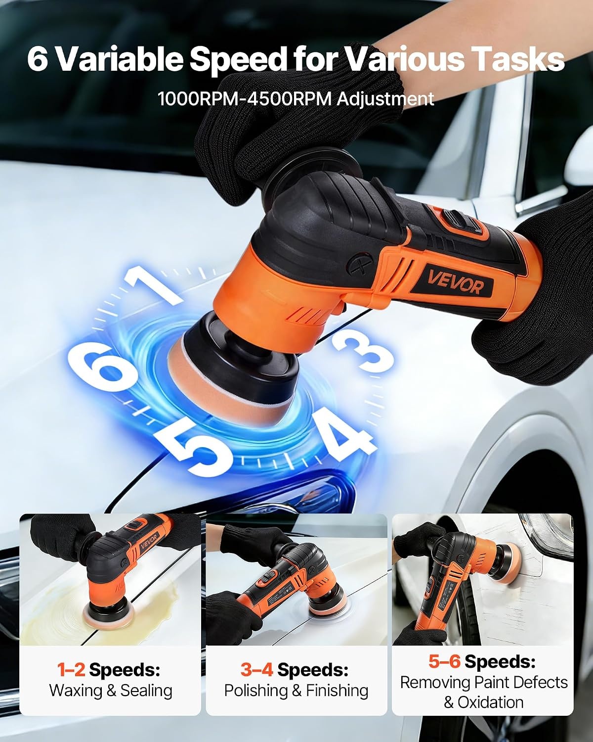 image:imageVEVOR Car Buffer Polisher 6Inch Dual Action Polisher Buffer Waxer 650W 6 Variable Speeds 20006800RPM Random Orbital Polisher Kit for Cars Detailing Waxing Polishing1223