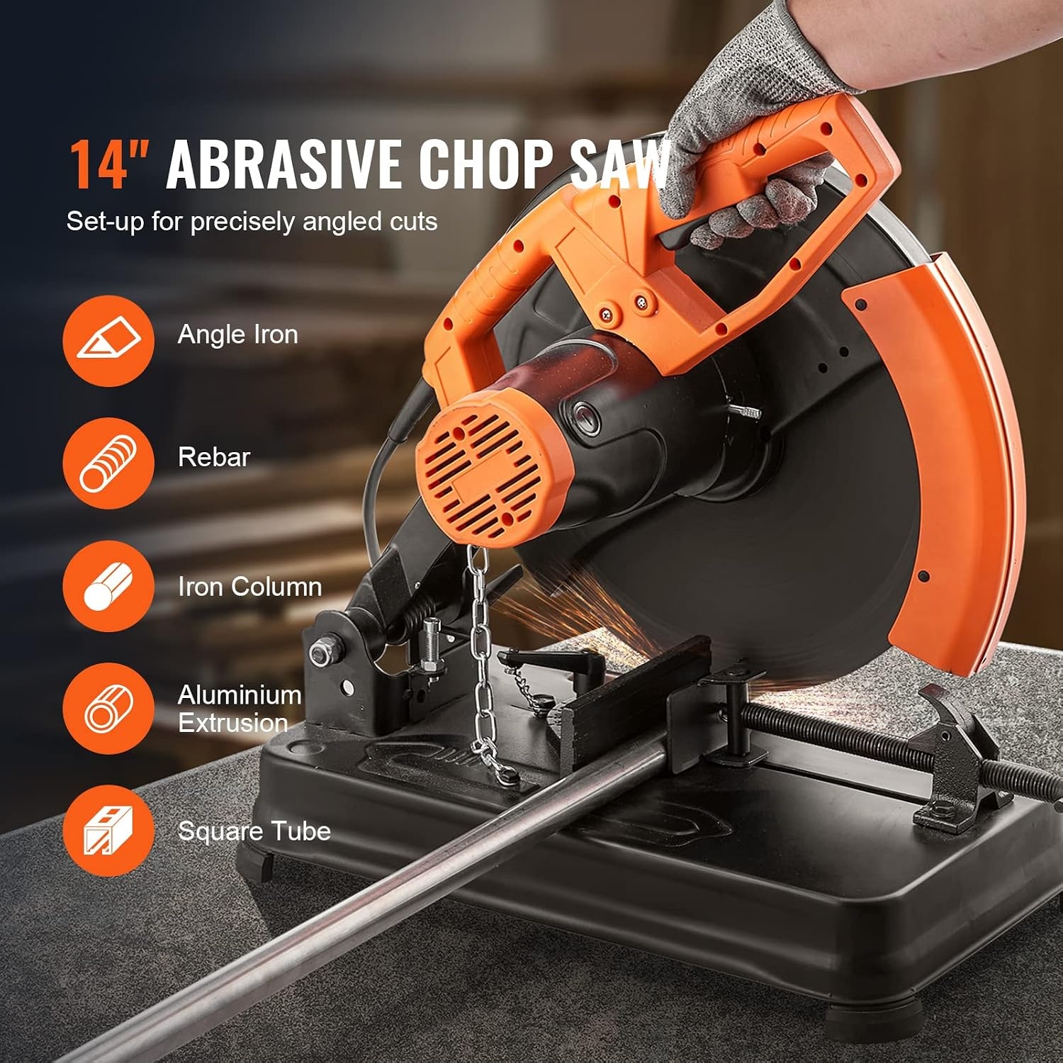 image:imageVEVOR Chop Saw 14inch Stainless Steel Cold Cut Blade 3500 W Powerful Brushless Motor 7501200 rmin Adjustable Speed Metal Cutting Chop Saw for Metal Square and Flat Tubes Steels 240V60HZ14 2300W