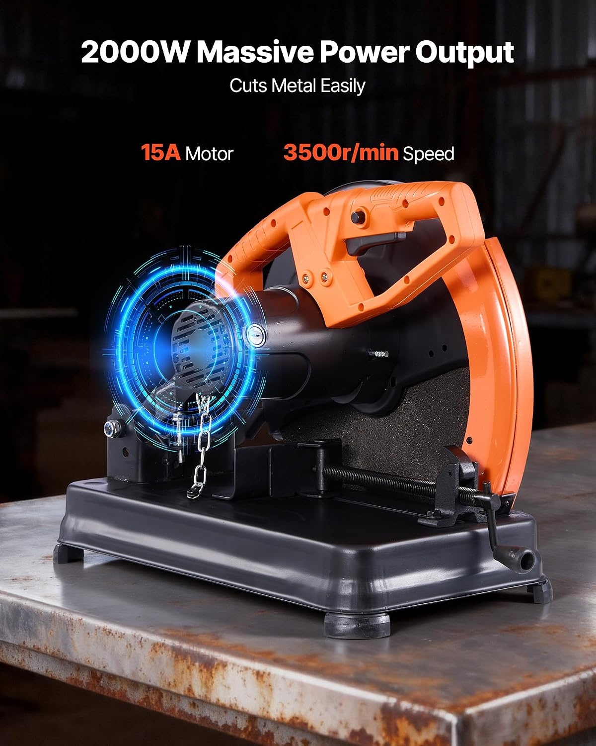 image:imageVEVOR Chop Saw 714 in Stainless Steel Cold Cut Blade 1200 W Motor 4000 rmin Speed 045 Adjustable Cutting Angle Metal Cutting Chop Saw for Metal Square and Flat Tubes IShaped Steels14 2000W