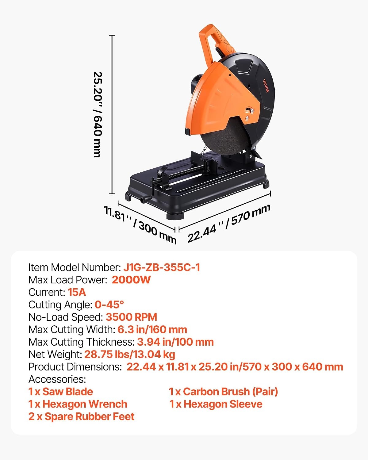image:imageVEVOR Chop Saw 714 in Stainless Steel Cold Cut Blade 1200 W Motor 4000 rmin Speed 045 Adjustable Cutting Angle Metal Cutting Chop Saw for Metal Square and Flat Tubes IShaped Steels14 2000W