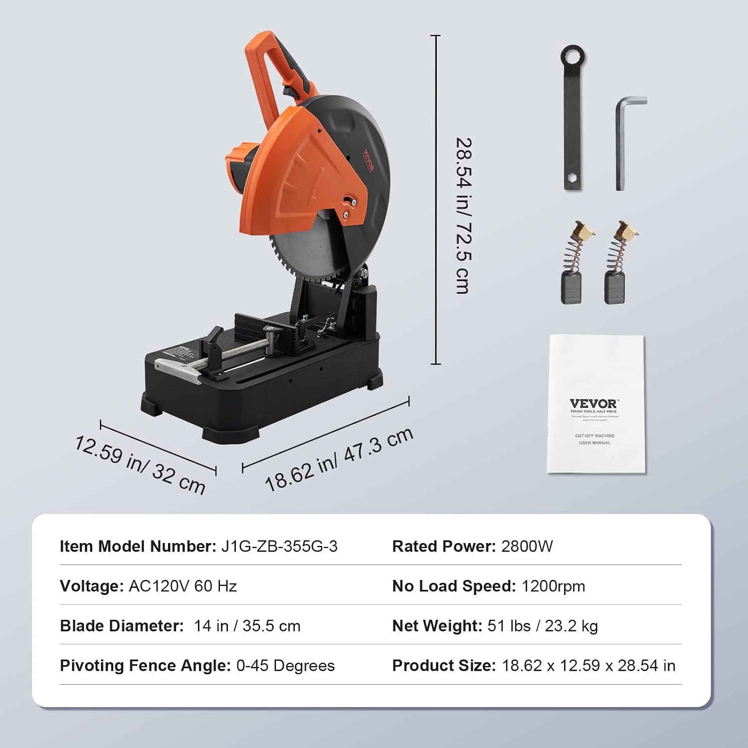 image:imageVEVOR Chop Saw 714 in Stainless Steel Cold Cut Blade 1200 W Motor 4000 rmin Speed 045 Adjustable Cutting Angle Metal Cutting Chop Saw for Metal Square and Flat Tubes IShaped Steels14 2800W