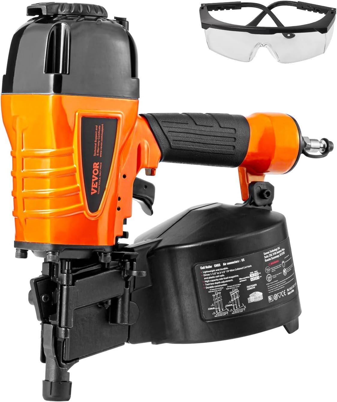 image:imageVEVOR Coil SidingFraming Nailer CN83N 2 to 314 15 Degree Pneumatic Siding Nail Gun with ToolLess Depth Adjustment 70120PSI Air Coil Nailer for Siding Sheathing Wooding Fencing DeckingCN65114 to 212