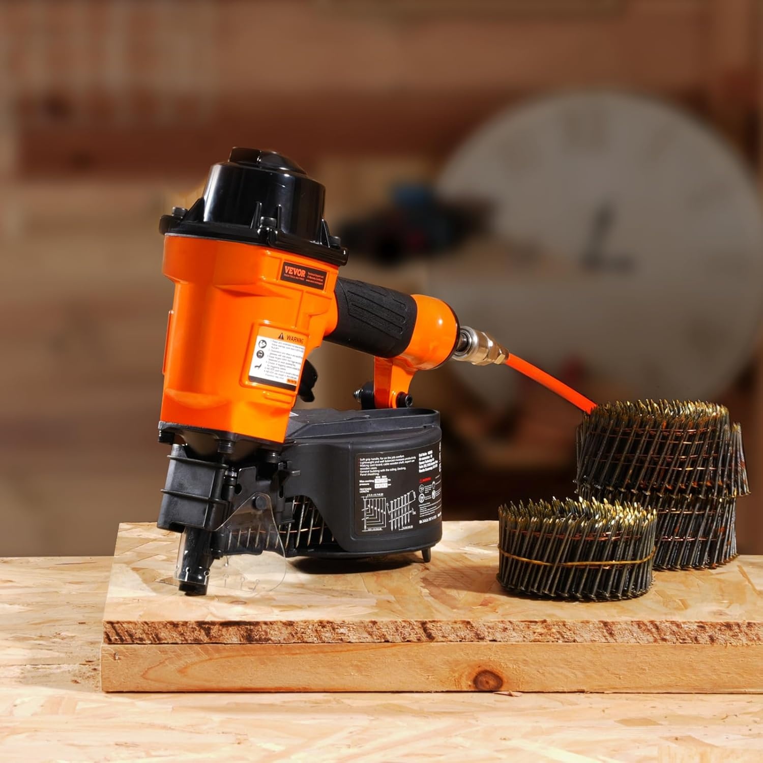 image:imageVEVOR Coil SidingFraming Nailer CN83N 2 to 314 15 Degree Pneumatic Siding Nail Gun with ToolLess Depth Adjustment 70120PSI Air Coil Nailer for Siding Sheathing Wooding Fencing DeckingMCN551 to 214