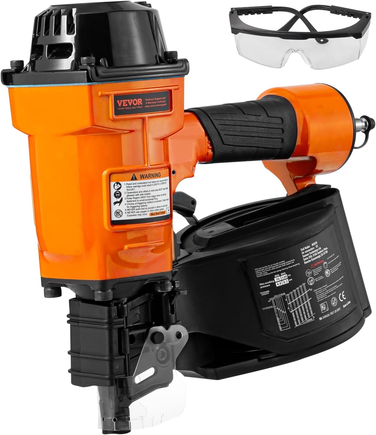 image:imageVEVOR Coil SidingFraming Nailer CN83N 2 to 314 15 Degree Pneumatic Siding Nail Gun with ToolLess Depth Adjustment 70120PSI Air Coil Nailer for Siding Sheathing Wooding Fencing DeckingMCN70134 to 234