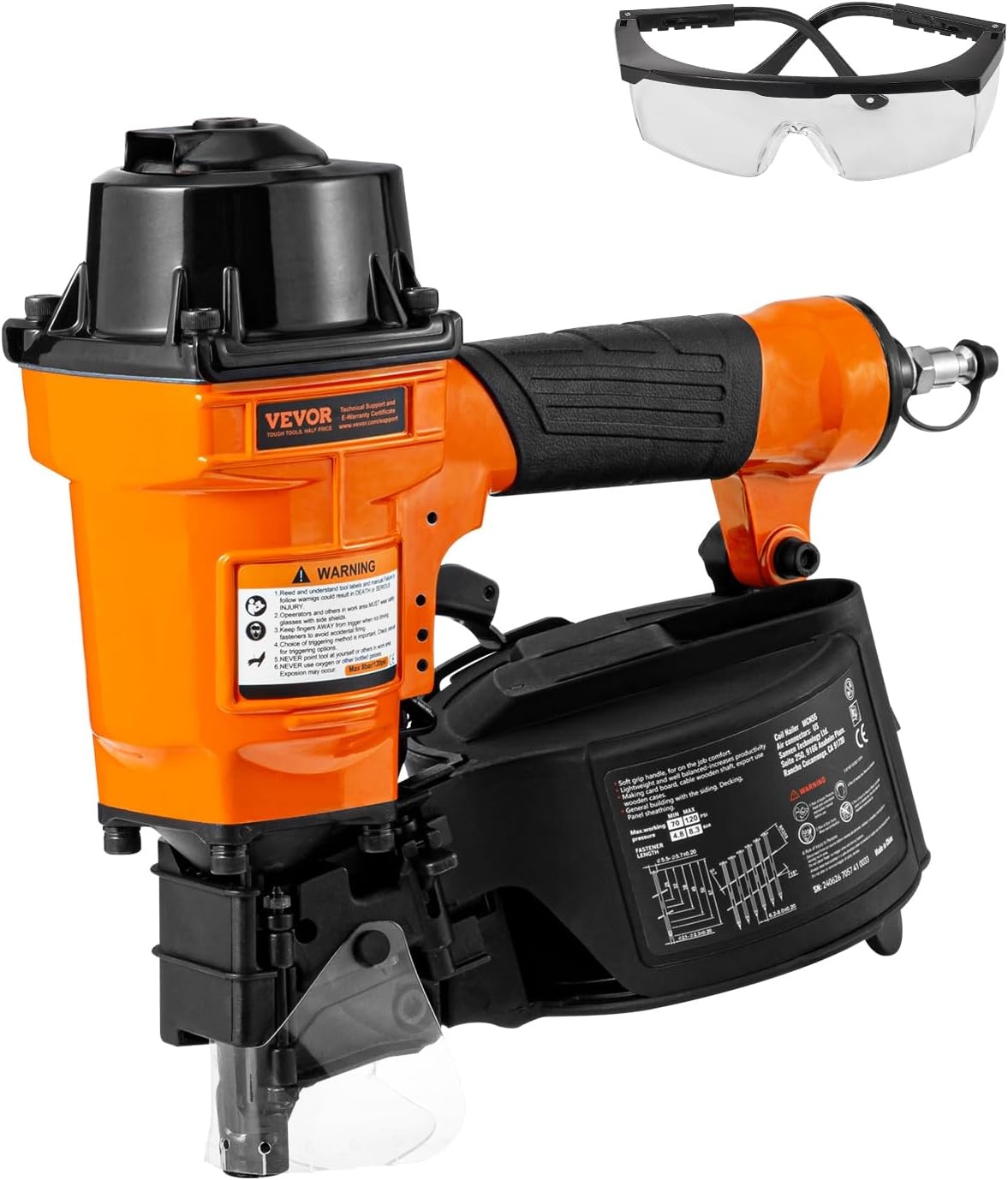 image:imageVEVOR Coil SidingFraming Nailer CN83N 2 to 314 15 Degree Pneumatic Siding Nail Gun with ToolLess Depth Adjustment 70120PSI Air Coil Nailer for Siding Sheathing Wooding Fencing DeckingMCN551 to 214