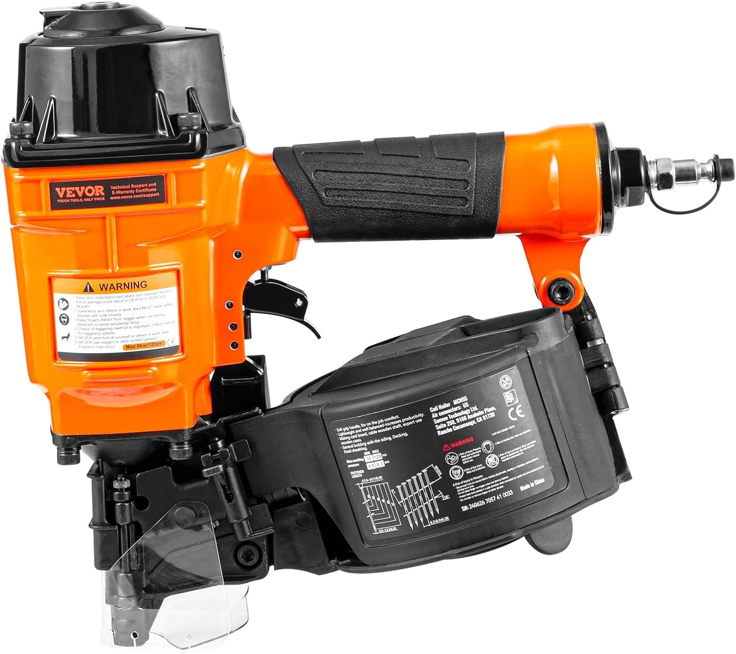 image:imageVEVOR Coil SidingFraming Nailer CN83N 2 to 314 15 Degree Pneumatic Siding Nail Gun with ToolLess Depth Adjustment 70120PSI Air Coil Nailer for Siding Sheathing Wooding Fencing DeckingMCN551 to 214