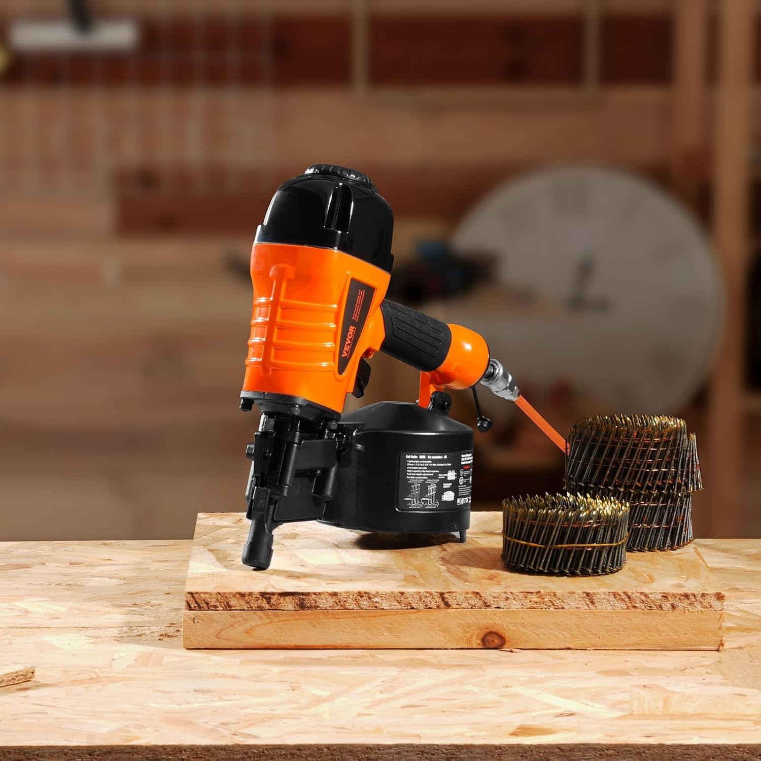 image:imageVEVOR Coil SidingFraming Nailer CN83N 2 to 314 15 Degree Pneumatic Siding Nail Gun with ToolLess Depth Adjustment 70120PSI Air Coil Nailer for Siding Sheathing Wooding Fencing DeckingCN65114 to 212