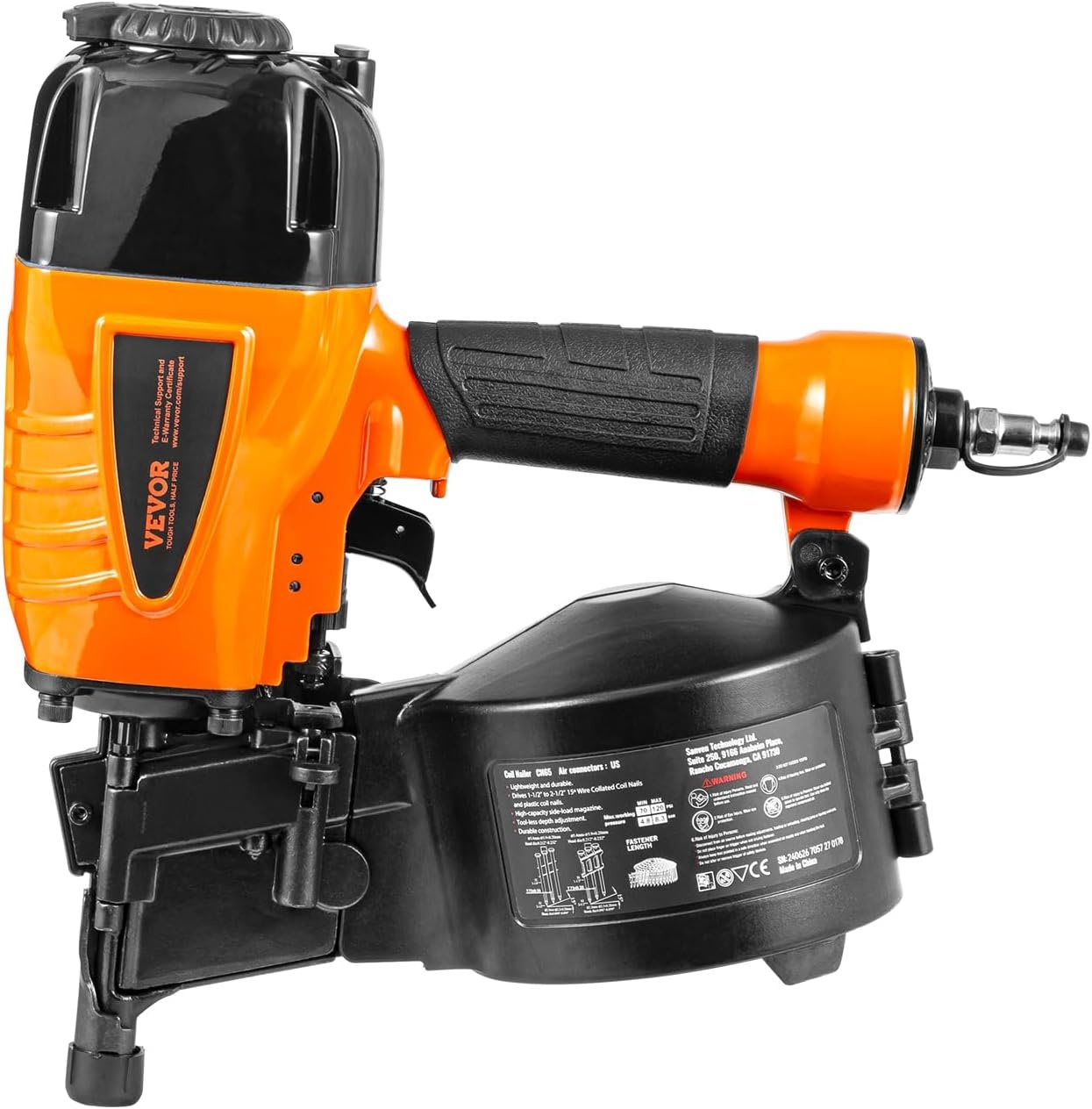 image:imageVEVOR Coil SidingFraming Nailer CN83N 2 to 314 15 Degree Pneumatic Siding Nail Gun with ToolLess Depth Adjustment 70120PSI Air Coil Nailer for Siding Sheathing Wooding Fencing DeckingCN65114 to 212