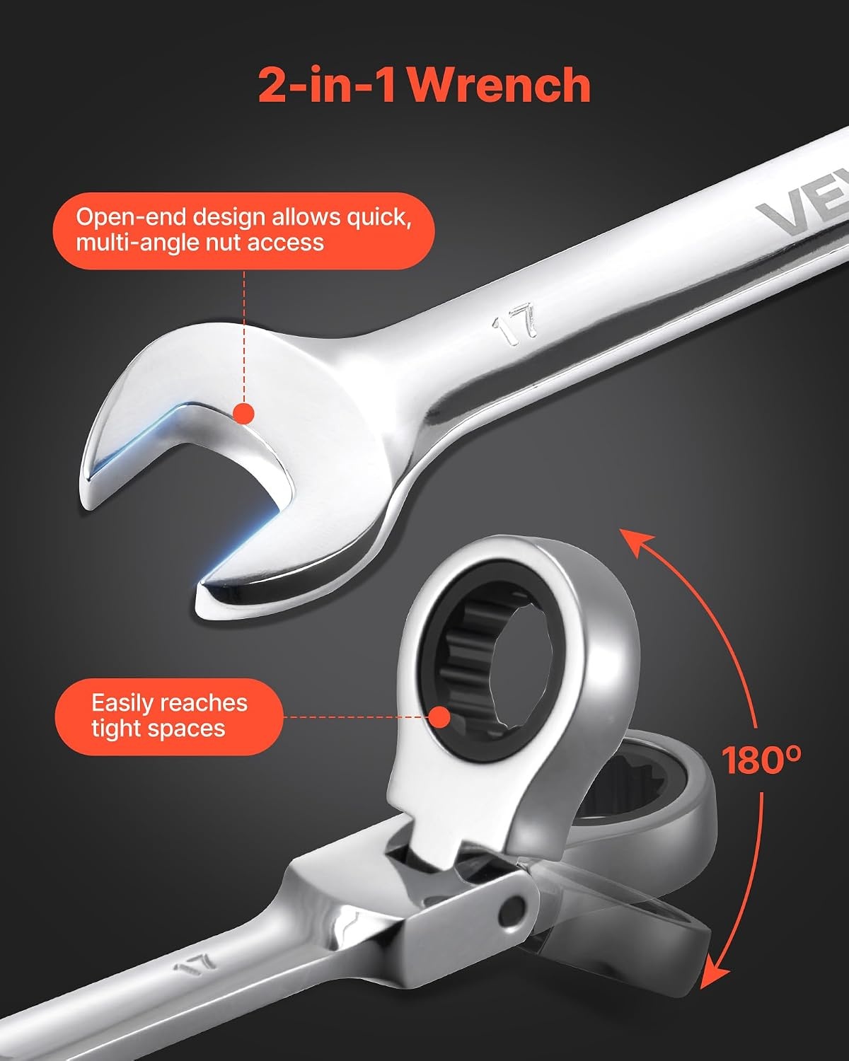 image:imageVEVOR Combination Wrench Set 44Piece SAE and Metric 12Point Box End and 15 Angled Open End Combination Wrenches with Roll Up Pouch Carbon Steel for General Household and Automotive RepairsFlexhead